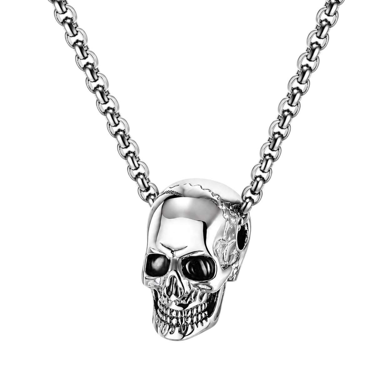 Taffstyle Kette mit Anhänger Totenkopf Kette Herren Edelstahl Skull Anhänger Gothic Biker Halskette (Rocker Halskette mit Skull Anhänger für Gothic und Biker Looks), Geschenkidee für Männer