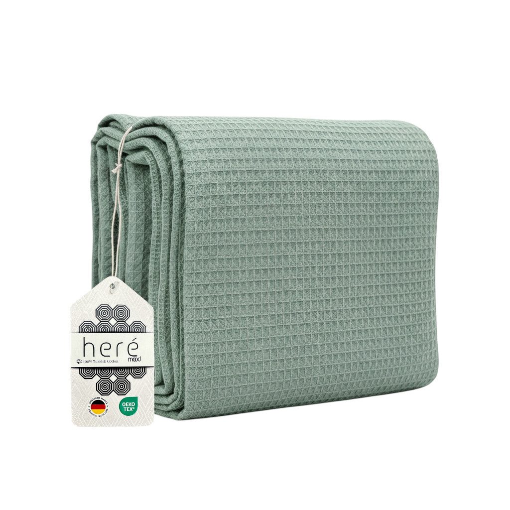 herémood Tagesdecke Wohndecke 150×200 cm aus 100% Baumwolle, Sofadecke & Bettdecke, für Sofa & Bett Bettüberwurf pflegeleicht waschbar modern Mintgrün