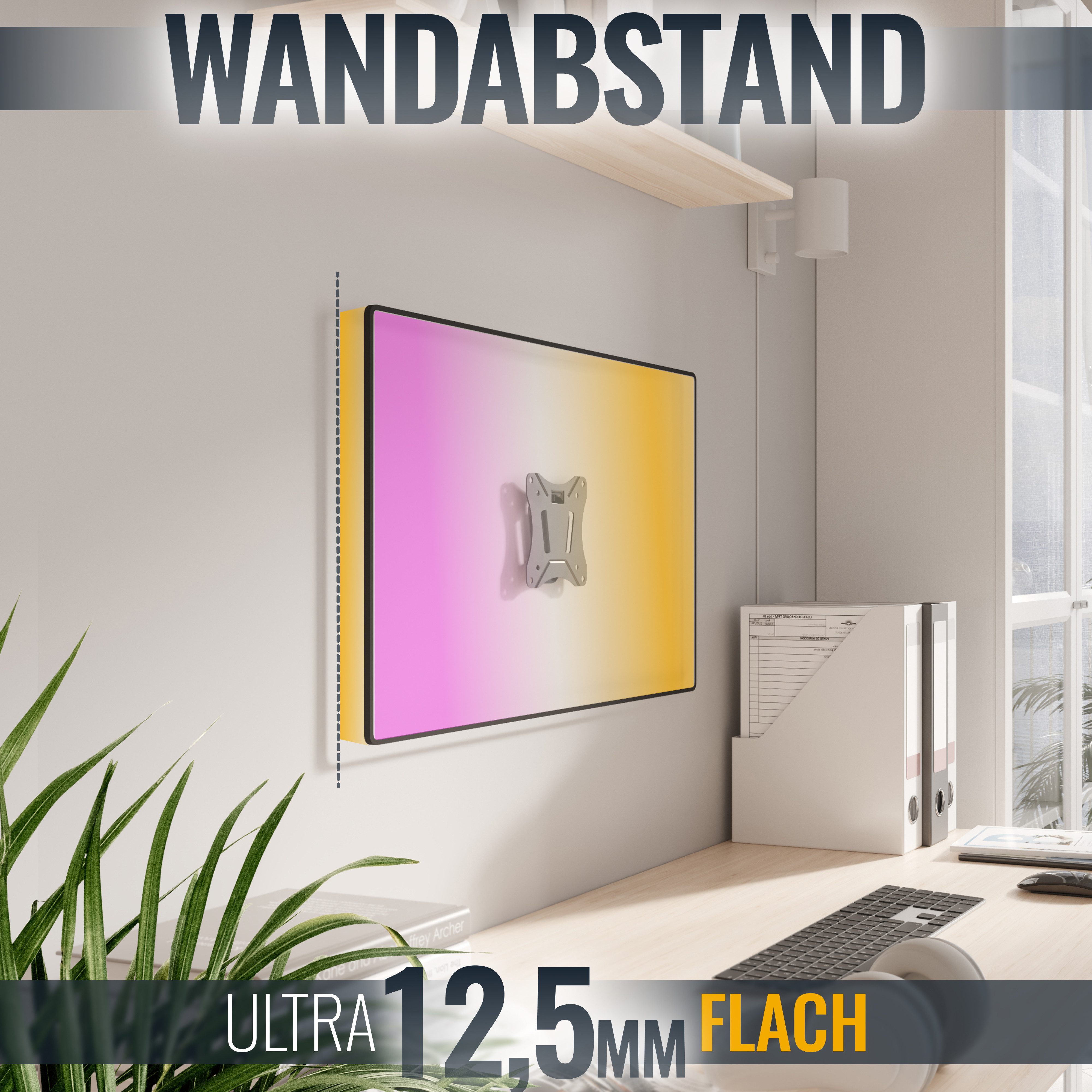 RICOO TV-Wandhalterung Wandhalterung für TV flach 12,5 mm Wandabstand F0611, (bis 55 Zoll, VESA 75x75 bis 100x100, 1-tlg., 25 kg Belastbarkeit, 33-68 cm (13"-27) Bildschirm-Diagonale, flach curved Fernseher Monitor Wand Halterung universal)