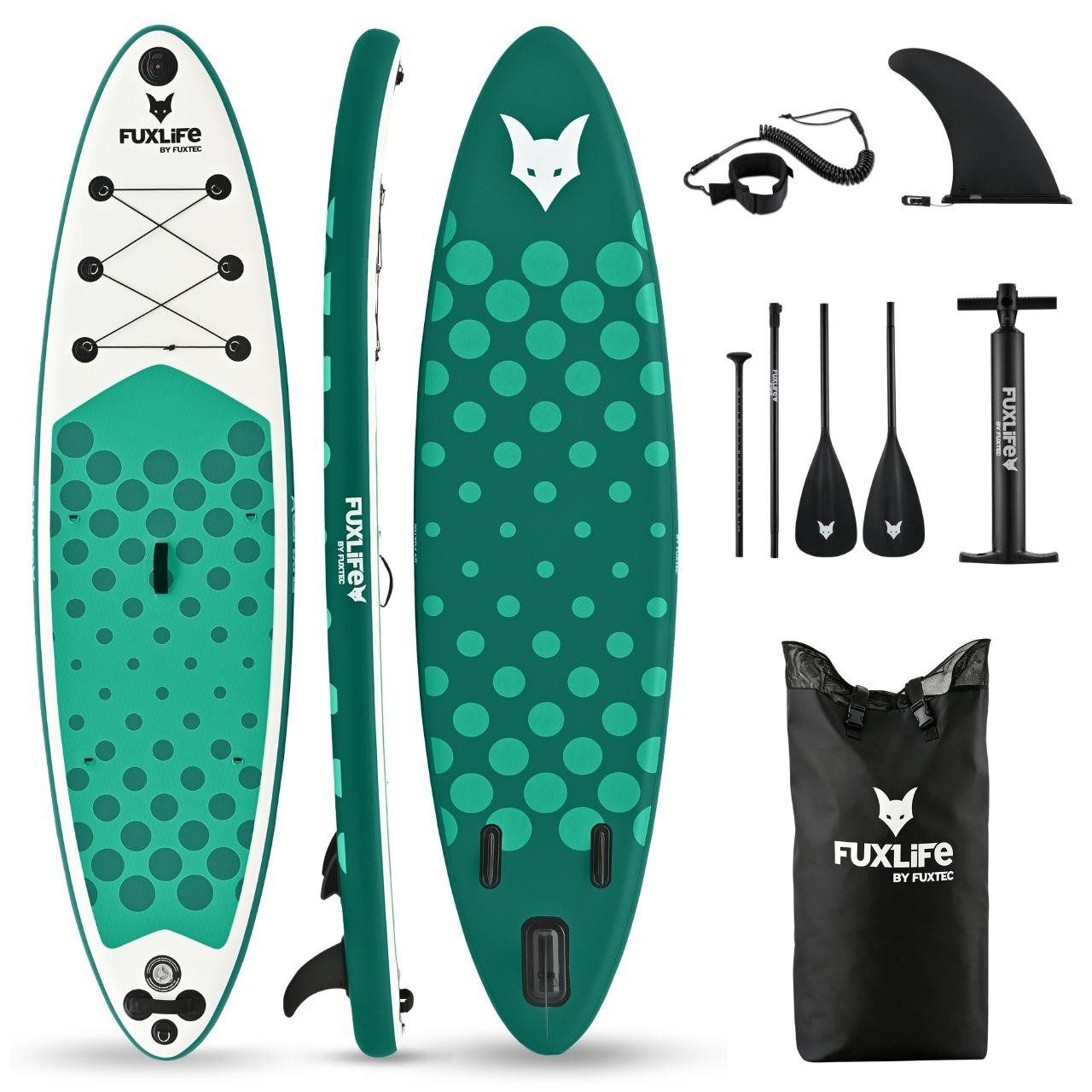 FUXLIFE SUP-Board FX-SUP320eco, Aufblasbar, (3 Finnen,Paddel,Pumpe,Tragetasche,Sicherheitsleine,Reparaturset)