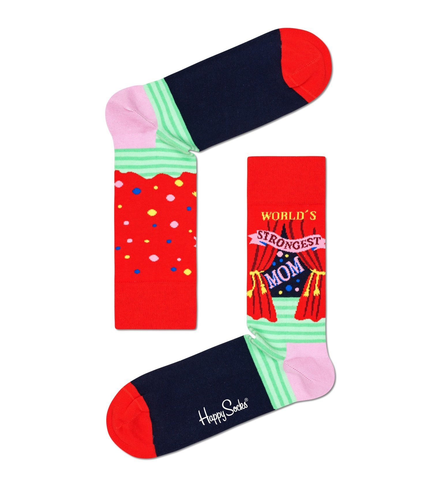 Happy Socks Socken Tagessocke Crew World´s Strongest Mom rot/pink - 1 Paar