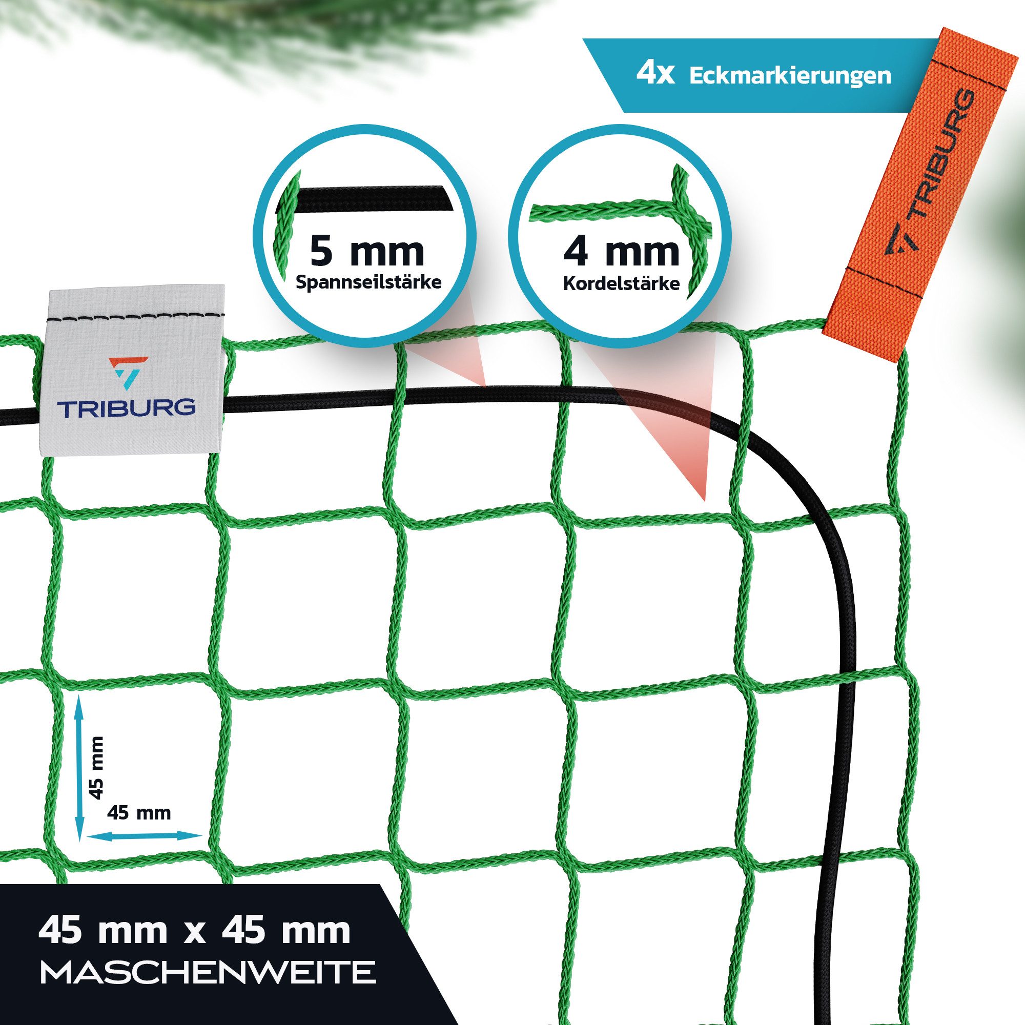 TRIBURG Anhängernetz [DEKRA Geprüft] mit Eckmarkierungen zur Ladungssicherung, Anhänger Netz mit Spanngummi zur optimalen Ladungssicherung – Bild 5 von 5