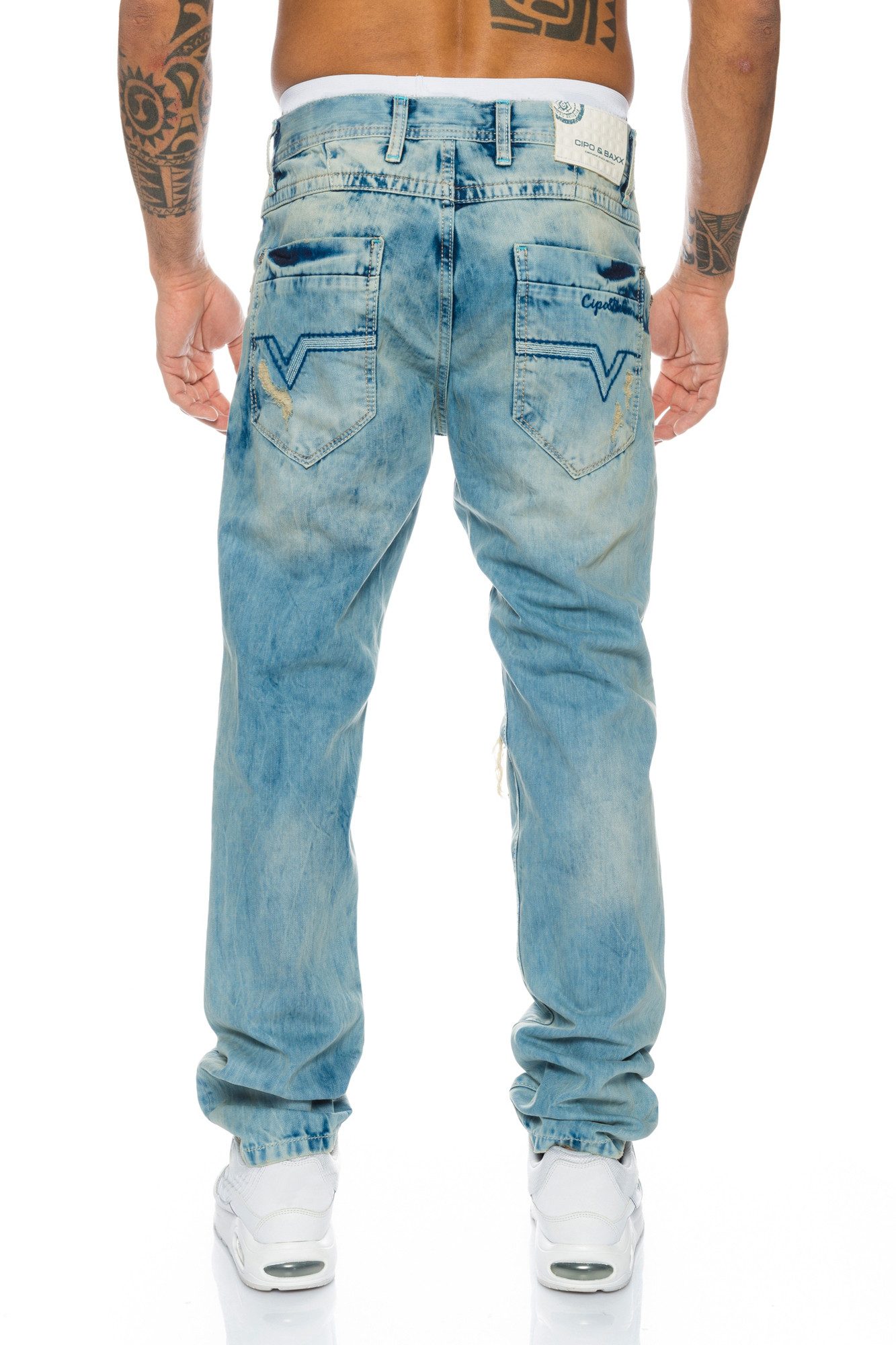 Cipo & Baxx Regular-fit-Jeans Herren Jeans Hose mit destroyed camouflage Elementen Stylische Waschung
