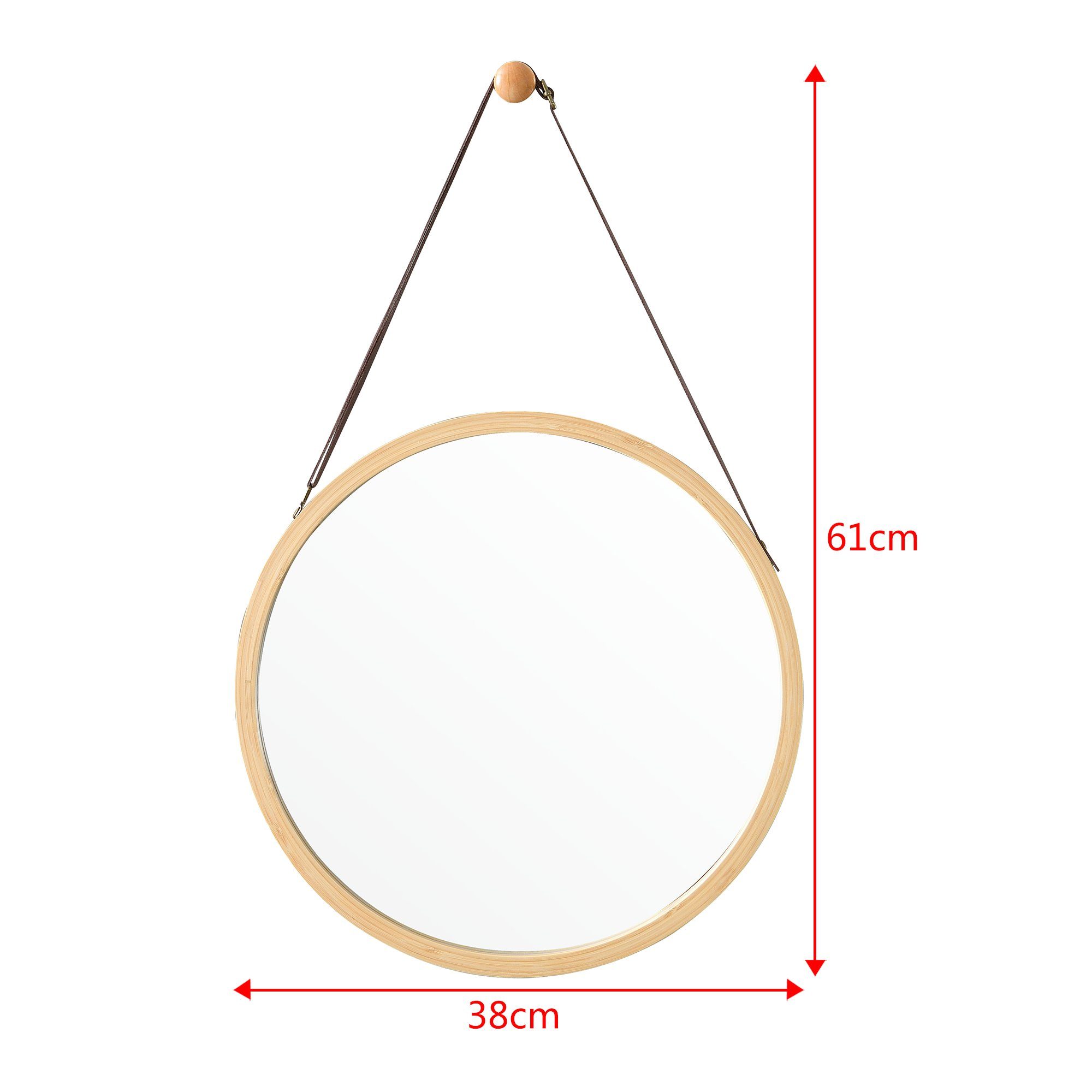 en.casa Wandspiegel, »Bykle« Hängespiegel Bambus rund 38 cm Natur