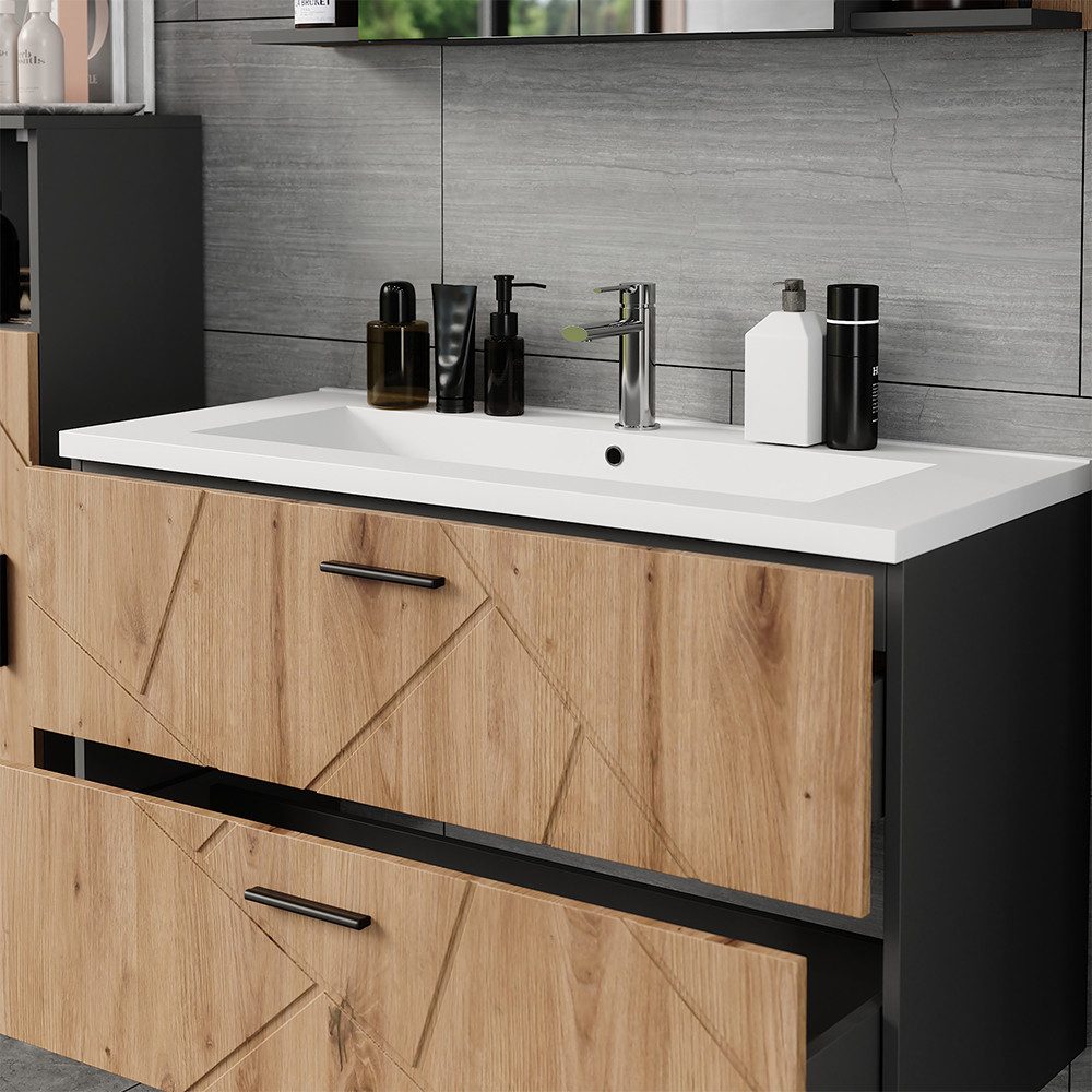 Vicco Waschbeckenunterschrank Irma, Anthrazit/Artisan, 100 x 57 cm mit 2 Sc günstig online kaufen