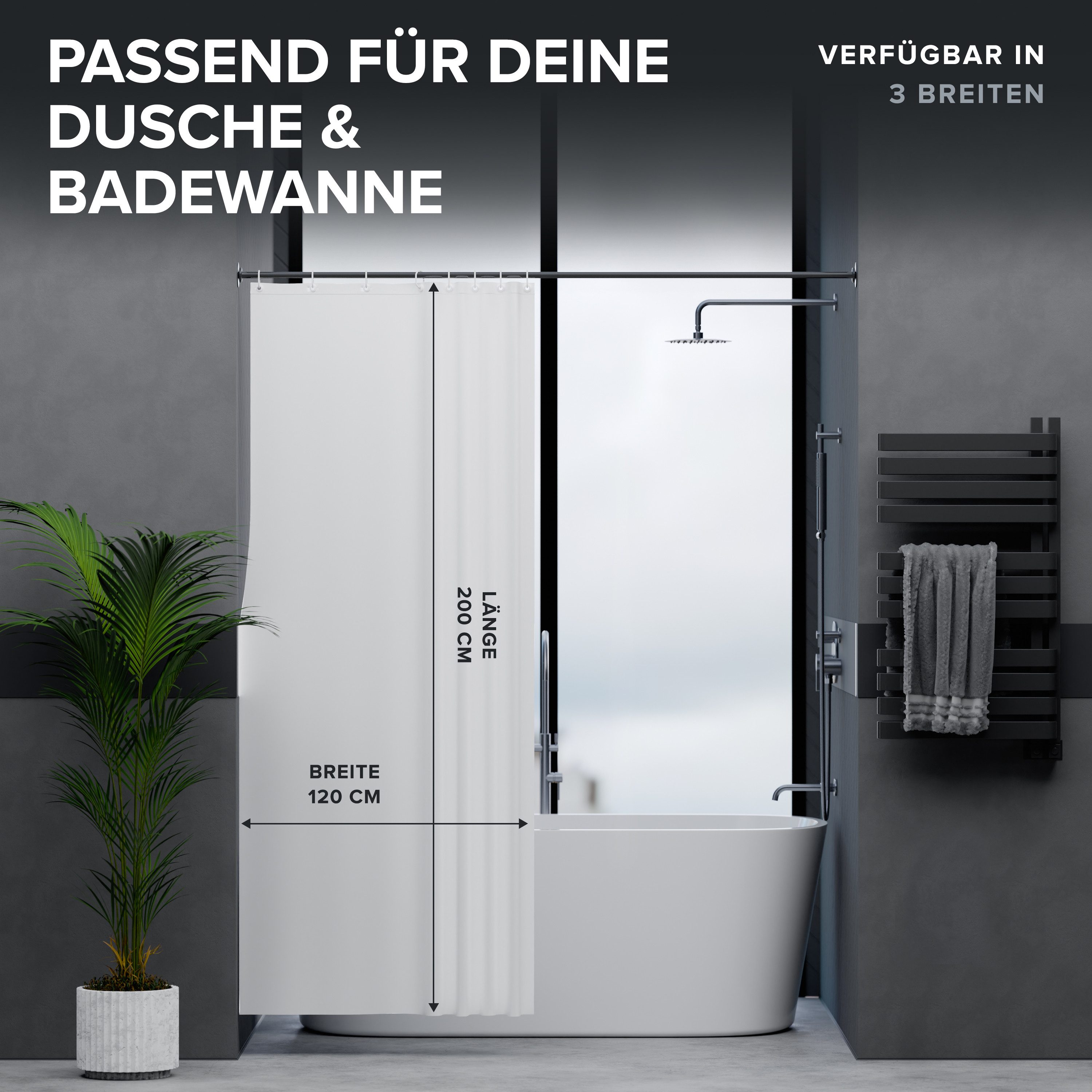 ovimar Duschvorhang Breite 120.00 cm (1-tlg), aus Polyester in Weiß zur Zum Aufhängen – Bild 4 von 5