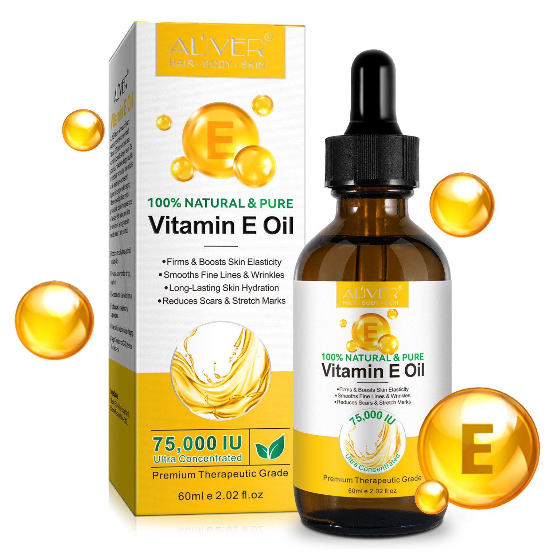 ALIVER Körperöl Gesichtsöl Hautöl Vitamin E Öl Hautstraffung Narbenreduzierung, 1-tlg., Anti-Falten, Anti Aging, Feuchtigkeit, Hautpflege