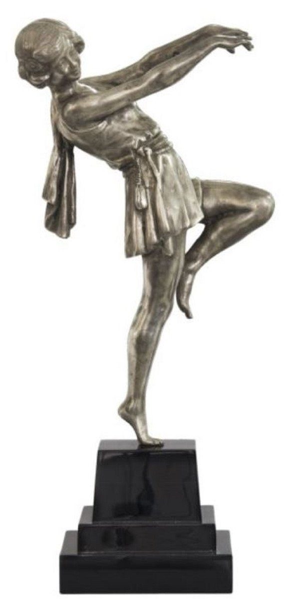51 Holzsockel cm tanzende x x Luxus Dekofigur Dekofigur 11 - Bronzefigur Dame H. / auf Padrino 22 Silber Casa Schwarz