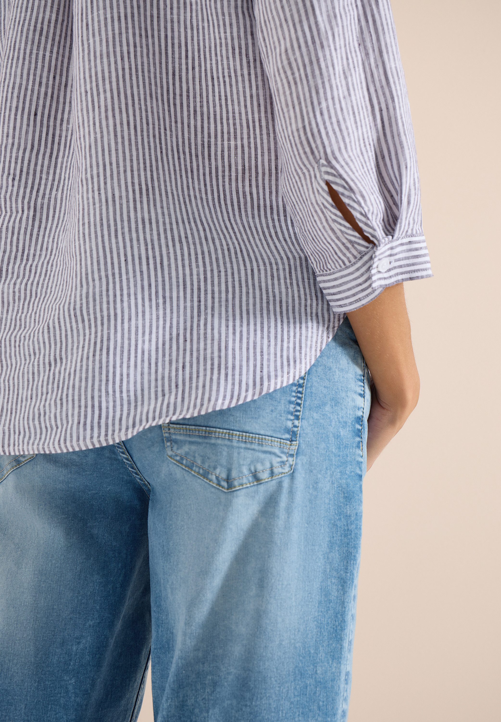 CECIL Schlupfbluse aus sommerlicher Leinenqualität, Streifen-Dessin