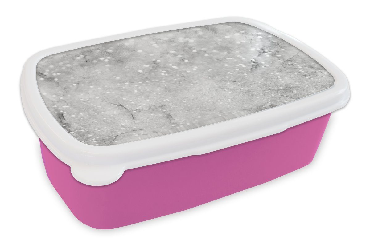 MuchoWow Lunchbox Marmor - Glitter - Weiß - Grau, Kunststoff, (2-tlg), Brotbox für Erwachsene, Brotdose Kinder, Snackbox, Mädchen, Kunststoff rosa