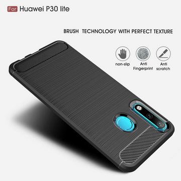 CoverKingz Handyhülle Huawei P30 Lite Handyhülle Schutzhülle Hülle Case Cover Carbon Farben, Carbon Look Brushed Design