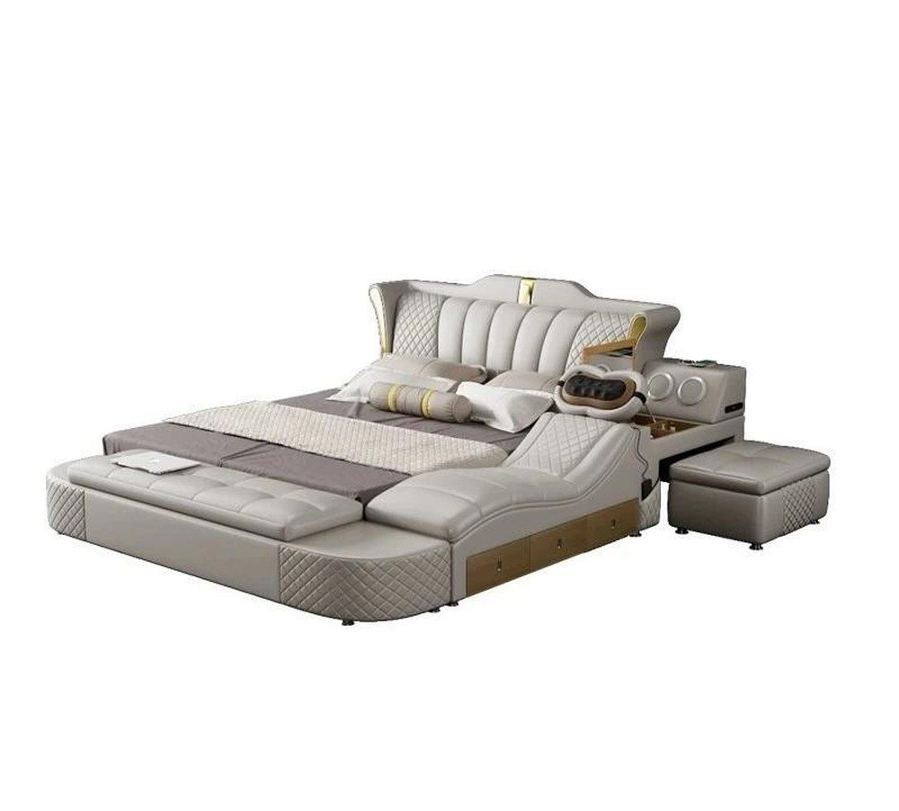 Xlmoebel Multimediabett Multifunktionales Bett im modernen Stil aus weißem Holz (Bett, 2-tlg., Multifunktionsbett Multimedia), Made in Europa