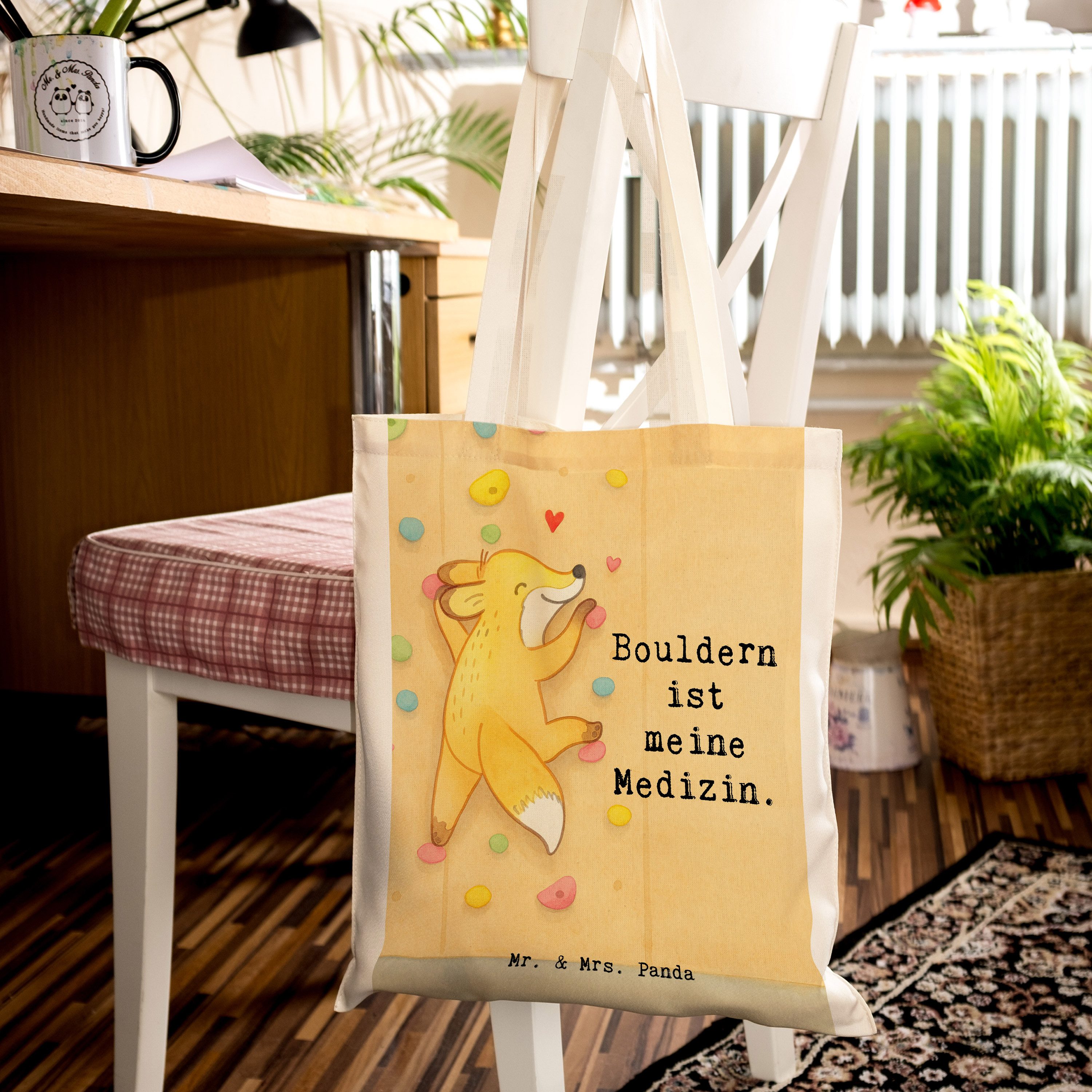 Mr. & Mrs. Panda Tragetasche Fuchs Bouldern Design, Tote Bag, Weiß, Boulderhalle, Kletterhalle, Ge (Packung), Klettern einkaufsshopper Tasche