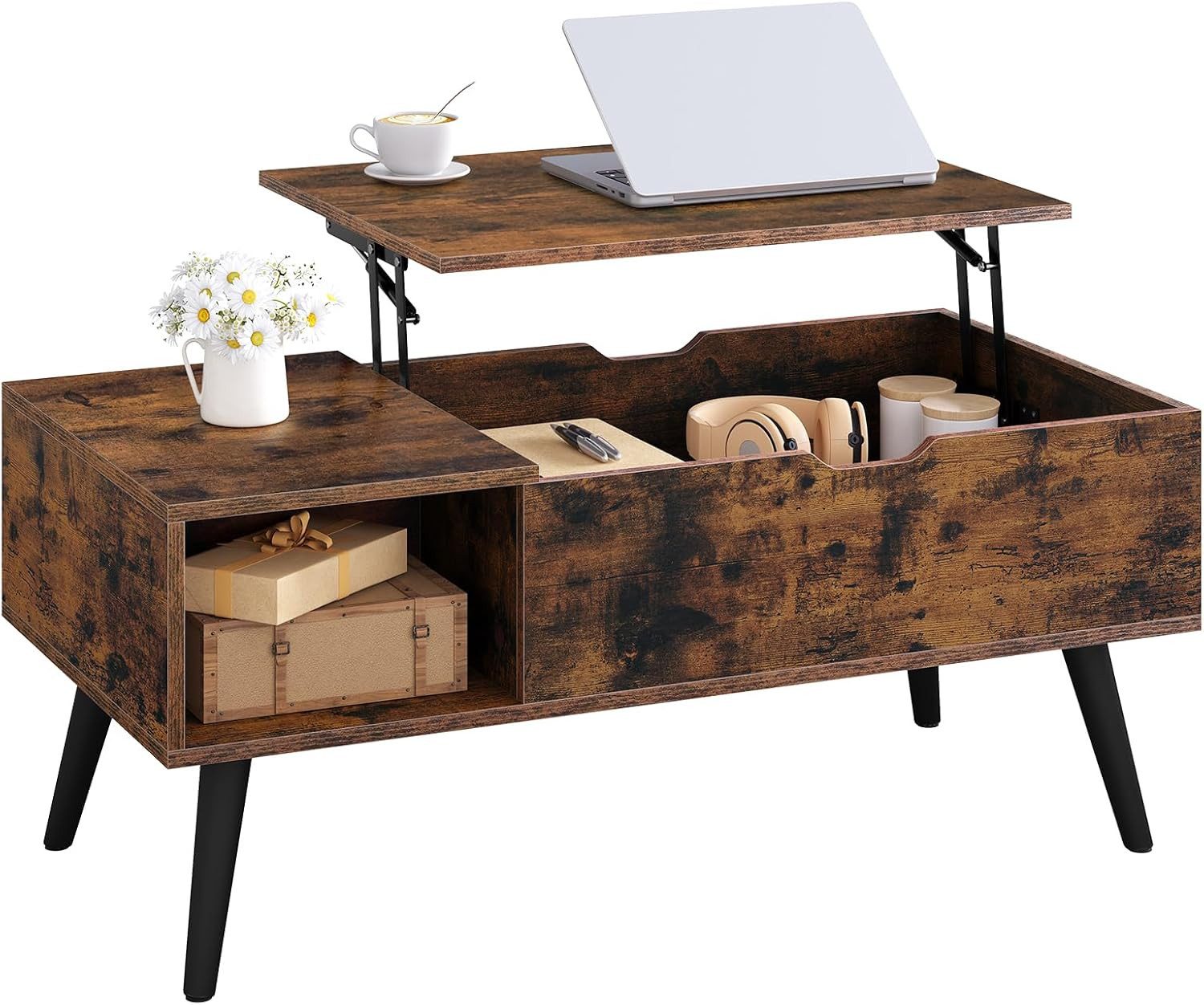 Woltu Couchtisch (1-St), Verstecktes Fach unter der Tischplatte, Anhebbare günstig online kaufen