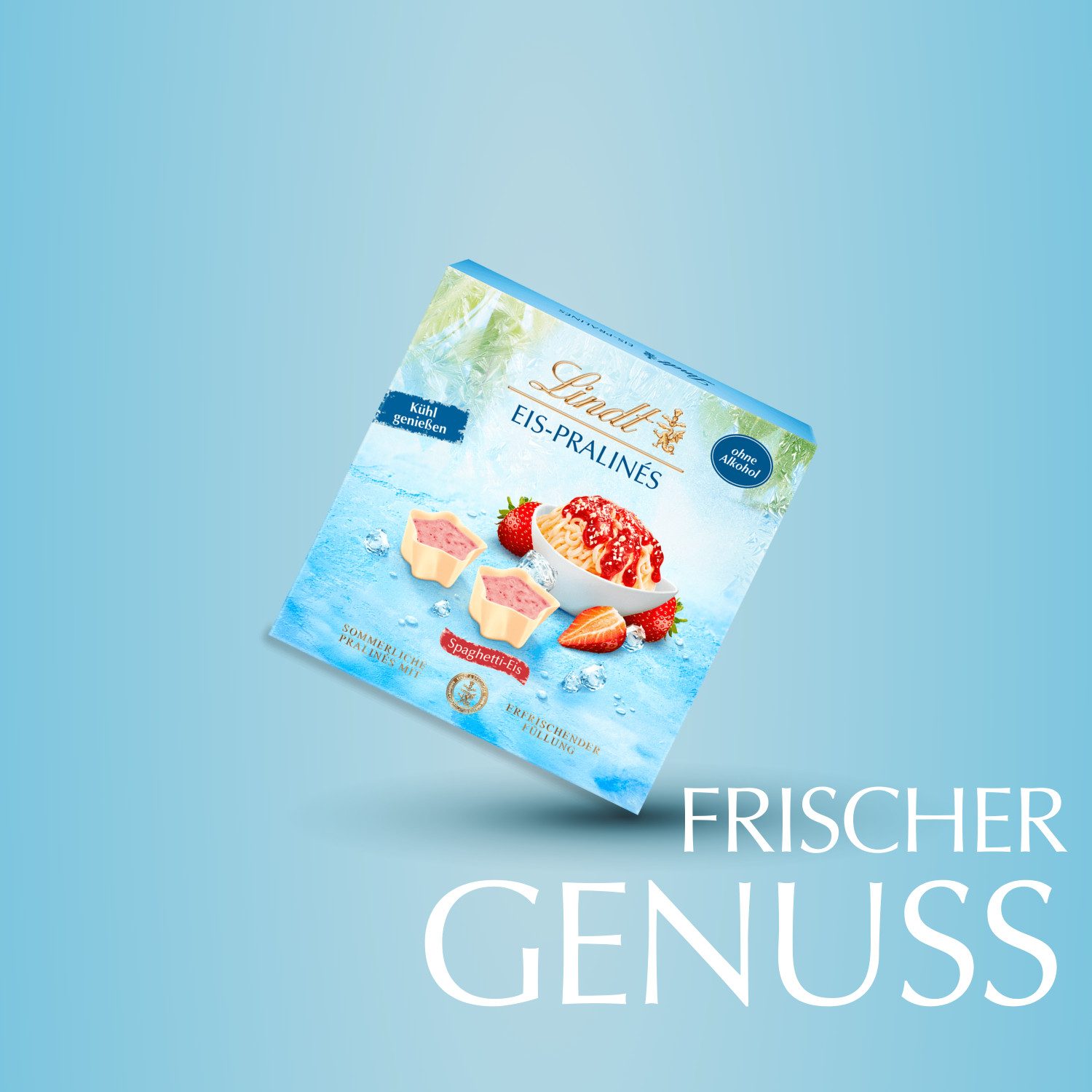 LINDT Schokolade Spaghetti-Eis Pralinés Schachtel Sommer Schokolade Pralinen Geschenk, 1 x 80 g, 1 St.