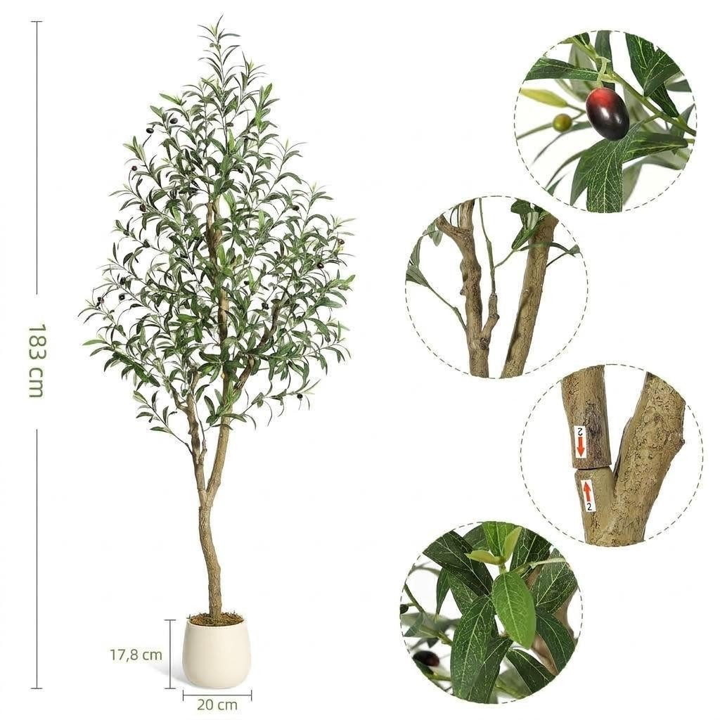 Kunstbaum Künstlicher Olivenbaum Künstliche Pflanzen Höhe 180/210cm, GarveeMore, Höhe 182 cm – Bild 3 von 5