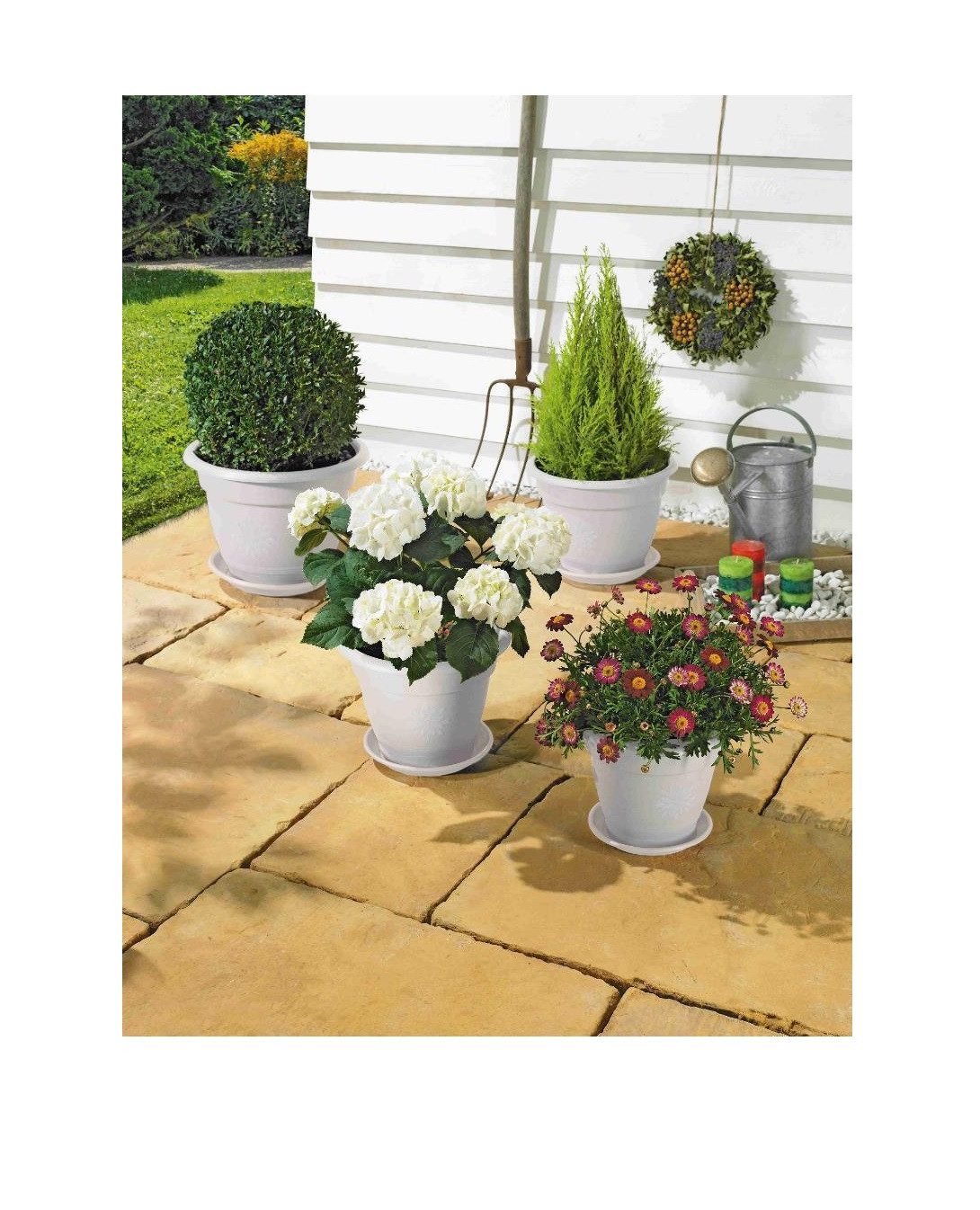 ALPFA Blumentopf Set Sydney weiß inkl. Untersetzer Blumenkübel Blumentöpfe (Spar-Set, 8 St., 8tlg. Set), witterungs- und UV-beständig
