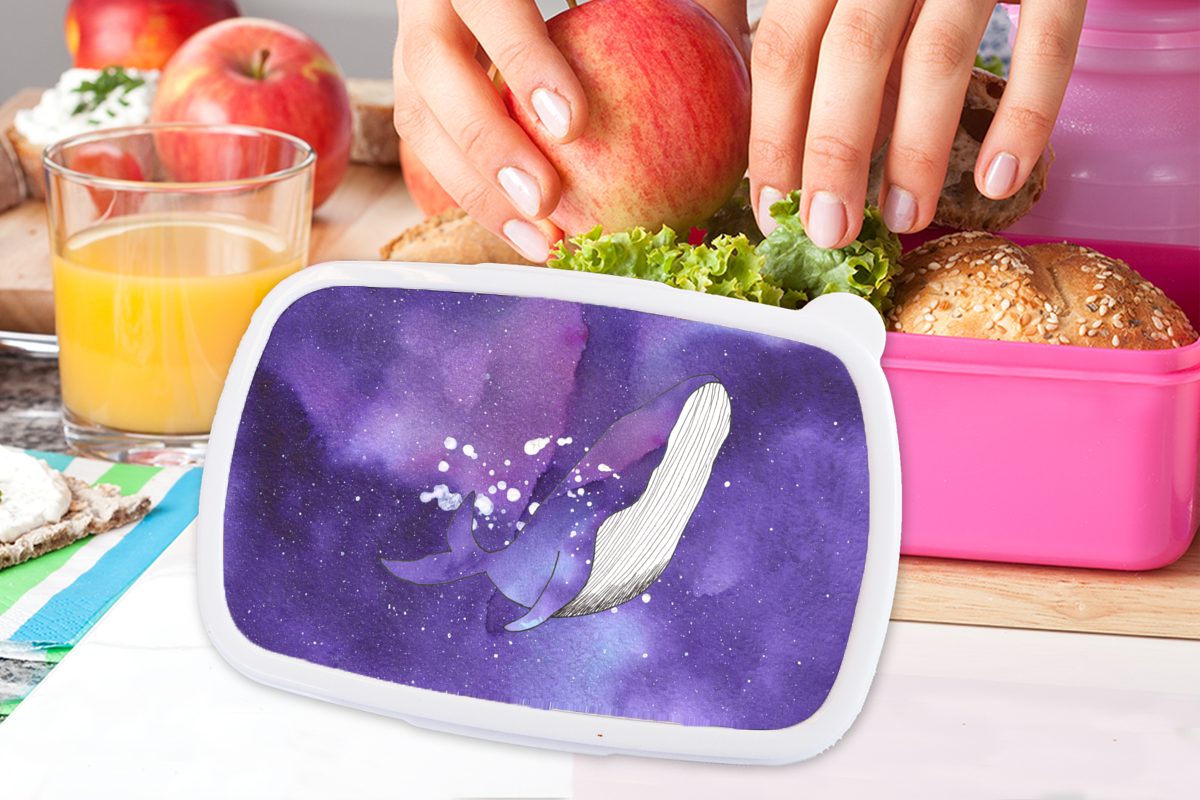 Snackbox, Kunststoff für Kunststoff, Raum Lunchbox Brotbox Mädchen, Erwachsene, Wal Farben, MuchoWow - Brotdose (2-tlg), Kinder, - rosa