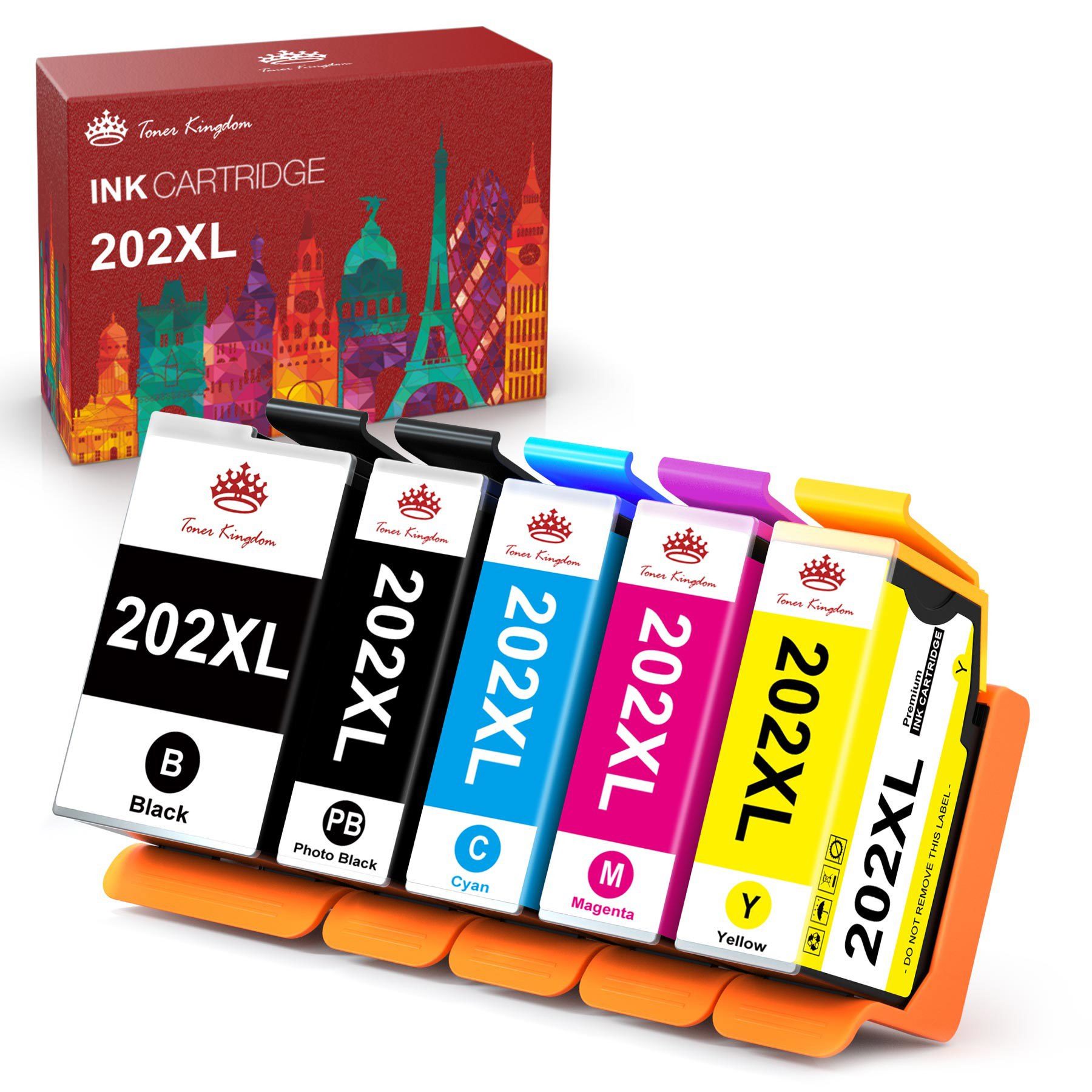 Toner Kingdom Druckerpatronen für Epson 202 XXL Expression Premium XP 6000 6005 6100 Tintenpatrone (5er Pack Druckerpatronen 202 202XL kompatibel mit Epson XP-6005 6105 6100 6000, 500-tlg)