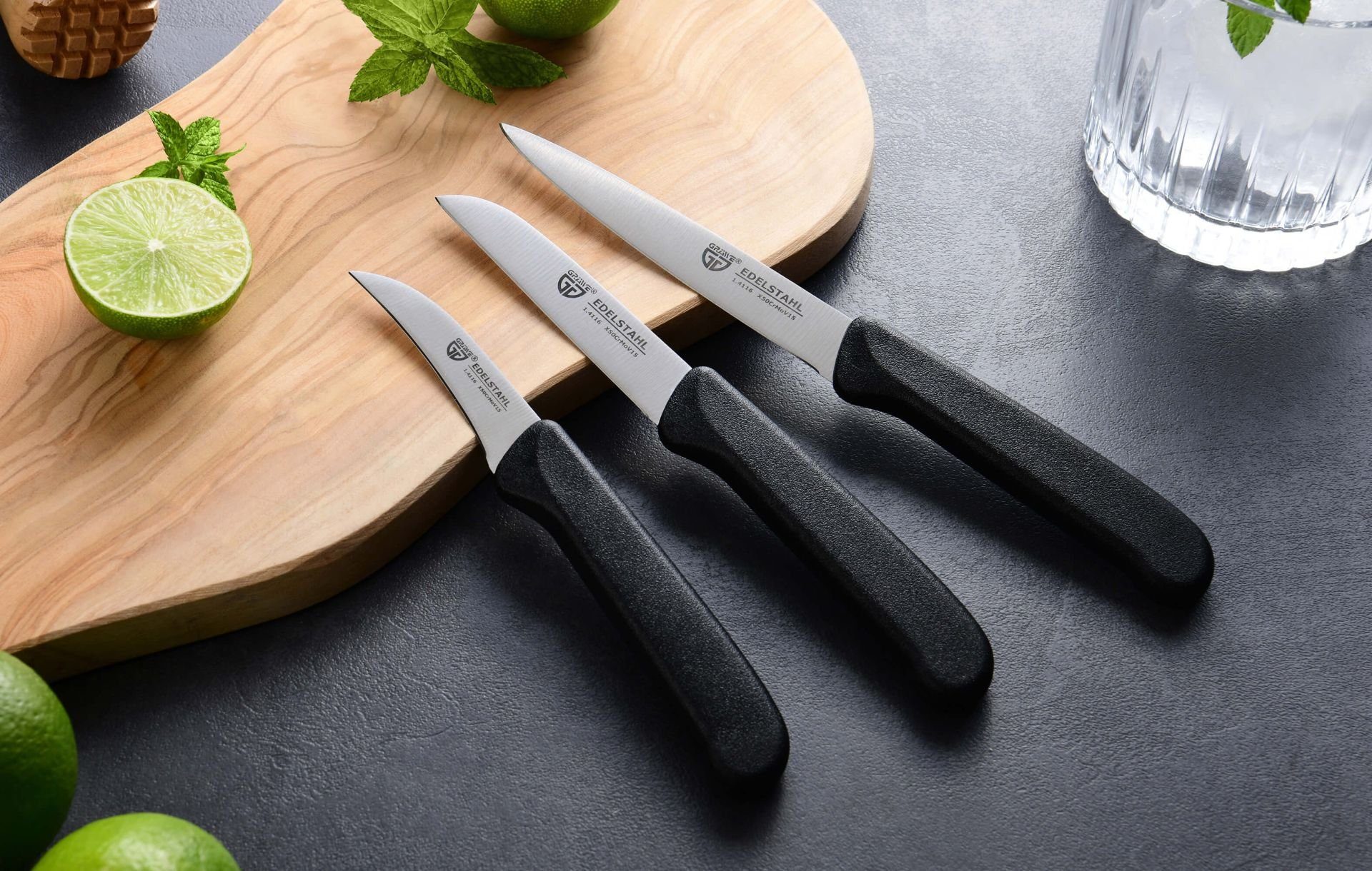 GRÄWE Universalküchenmesser, Gräwe Küchenmesser-Set 3 tlg., Edelstahl, schwarzer Griff