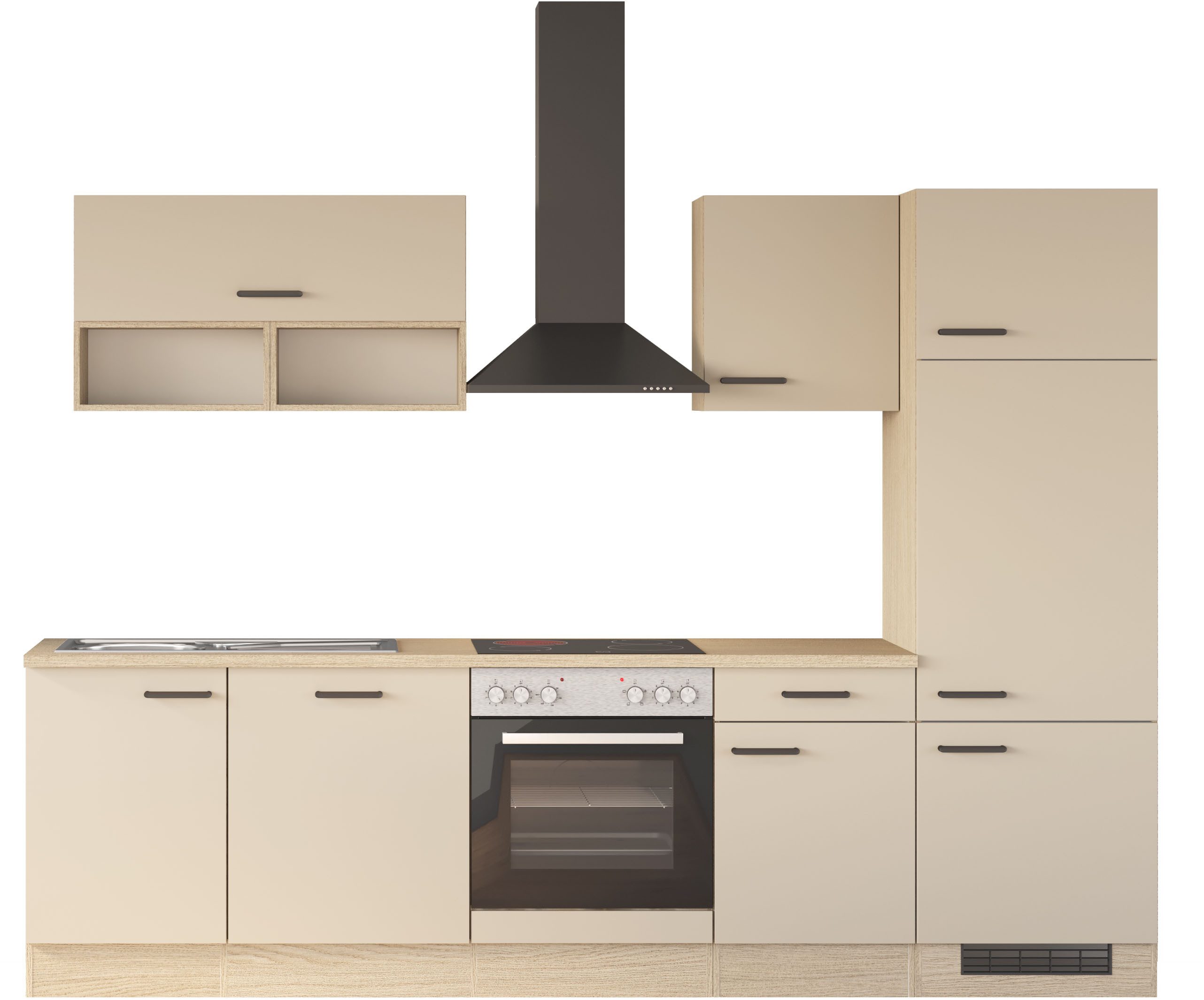 Flex-Well Küche Creso, Breite 280 cm, wahlweise mit E-Geräte und Spüle in Edelstahl und schwarz