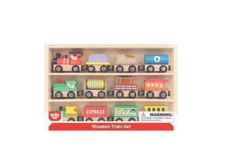 Tooky Toy Spielzeug-Zug Spielzeug Holz-Eisenbahn TH647, magnetisch 13-teilig Aufbewahrungsbox