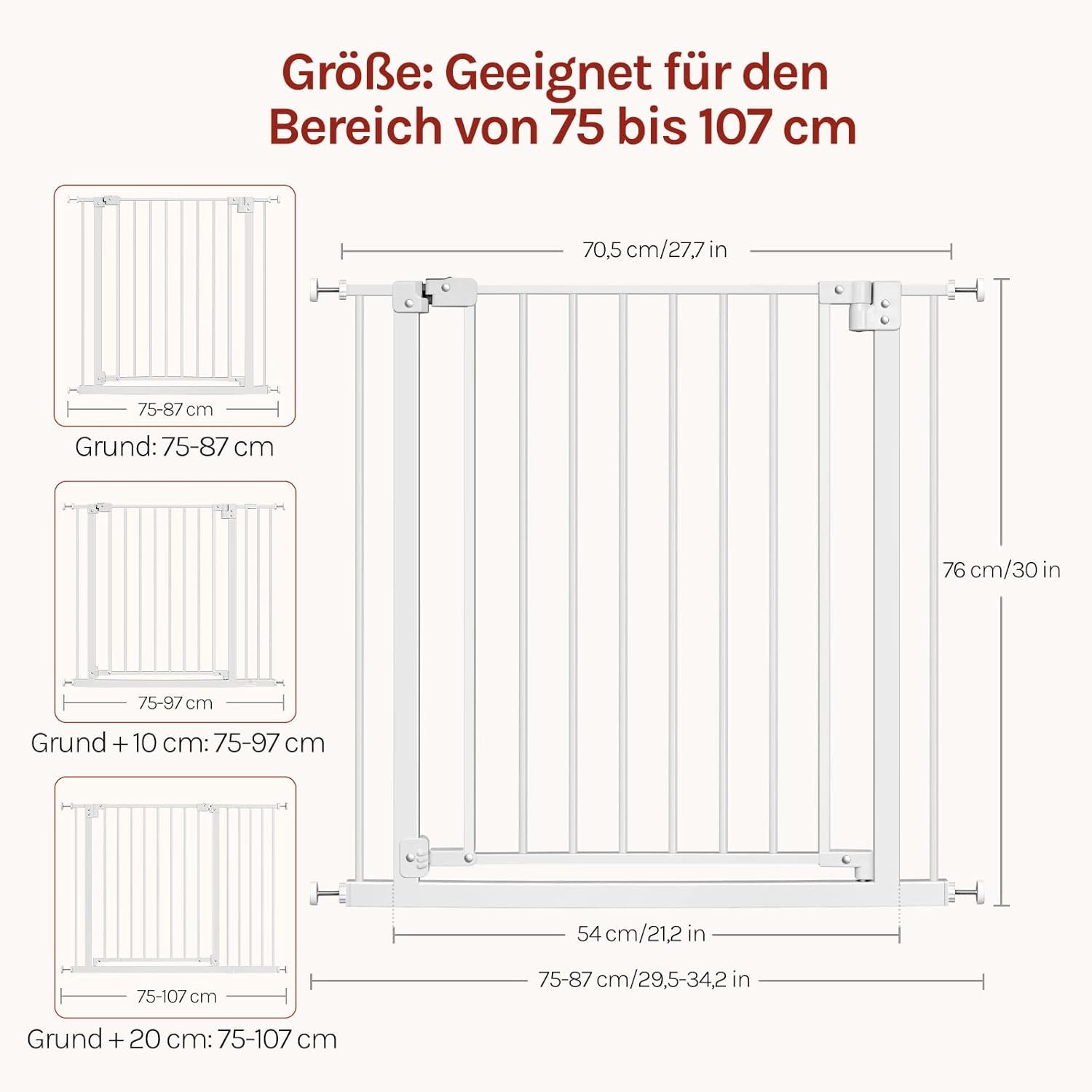 Woltu Treppenschutzgitter (1 St), 75-87 cm, Auto-Close, 90° Stop, 2 Riegel