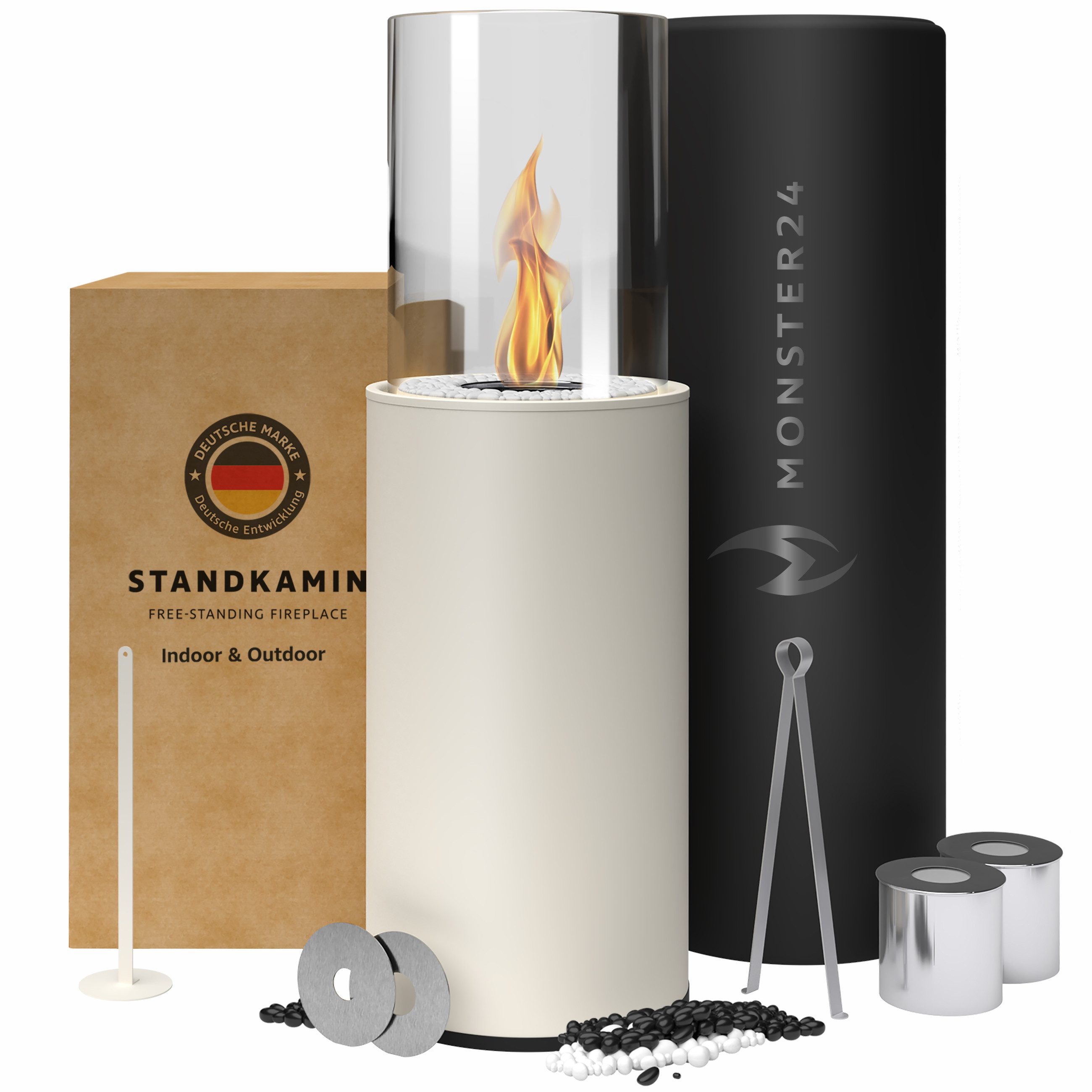 Monster24 Echtfeuer-Dekokamin Bio-Ethanol Standkamin für Indoor & Outdoor (80x26x26 cm)