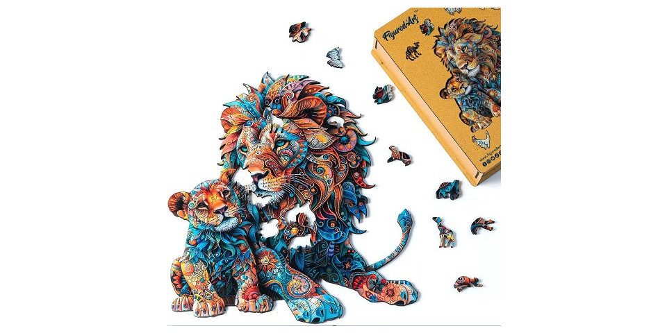 Figured'Art Puzzle FiguredArt HNWP805 - Holzpuzzle Erwachsene - Löwe und Junges, 200 T..., Puzzleteile