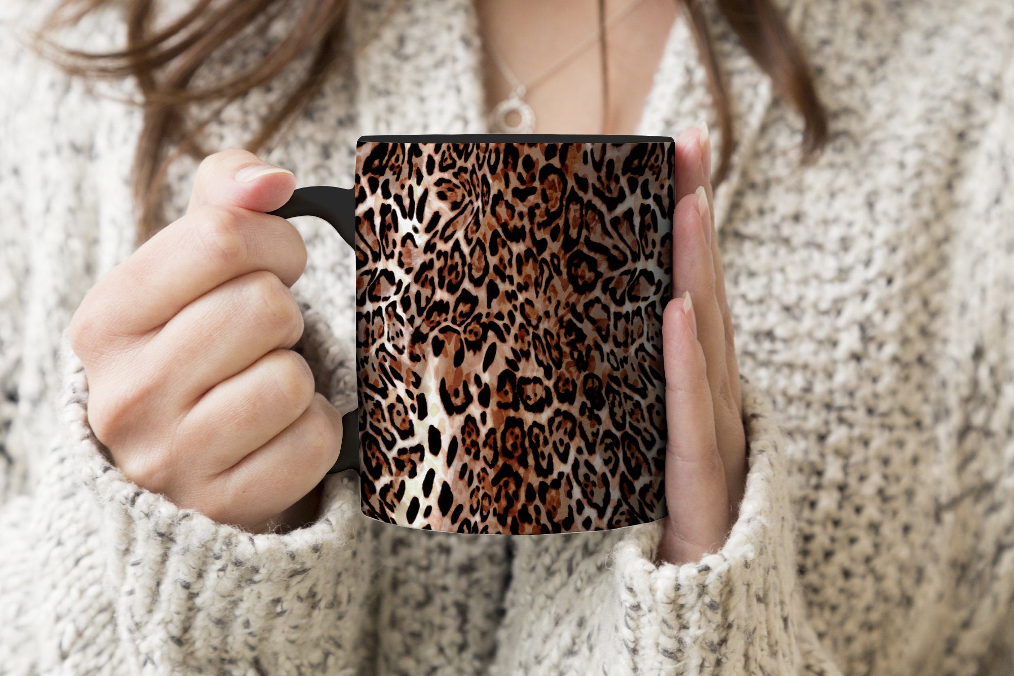 - - Leopard Teetasse, Tiermuster - Luxus, Kaffeetassen, MuchoWow Farbwechsel, Keramik, Design Zaubertasse, Tasse Geschenk