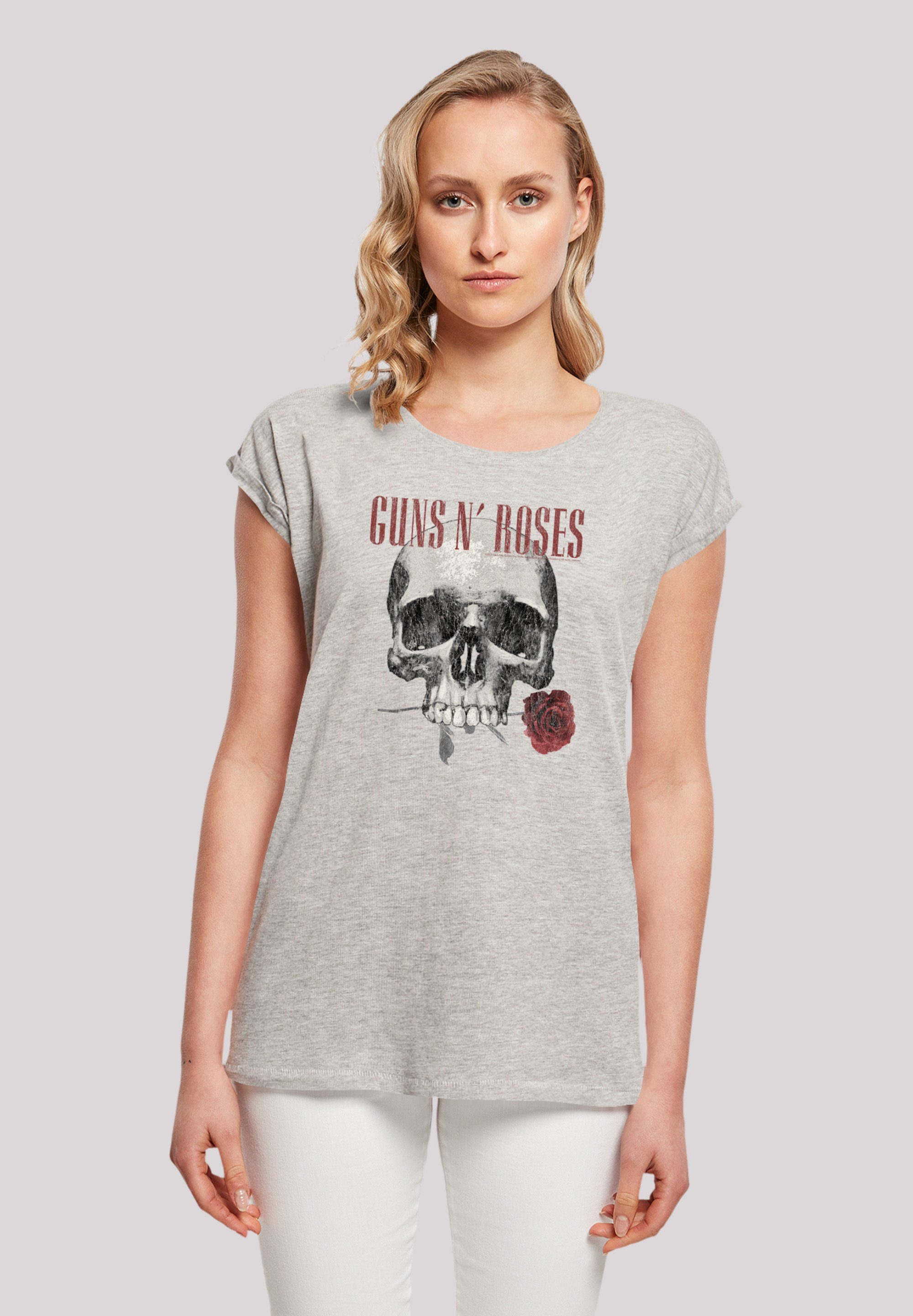 F4NT4STIC T-Shirt Guns 'n' Roses Flower Skull Rock Musik Band Premium Qualität heather grey