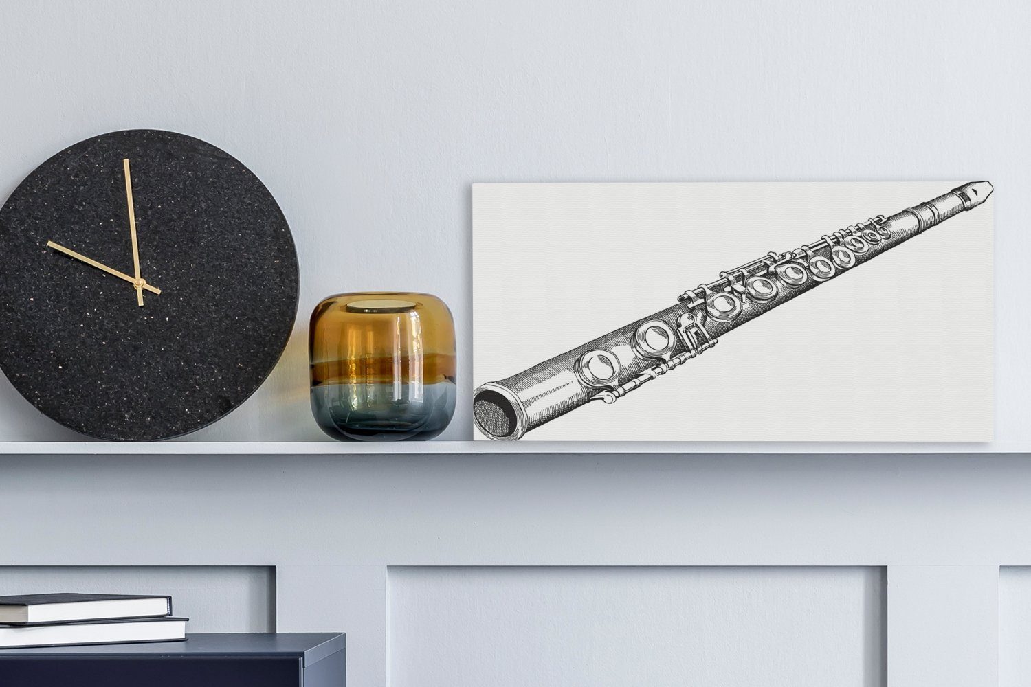 Wandbild Aufhängefertig, in (1 cm schwarz-weiß, Leinwandbilder, Skizze St), 30x20 OneMillionCanvasses® Leinwandbild einer Wanddeko, Flöte Illustration einer