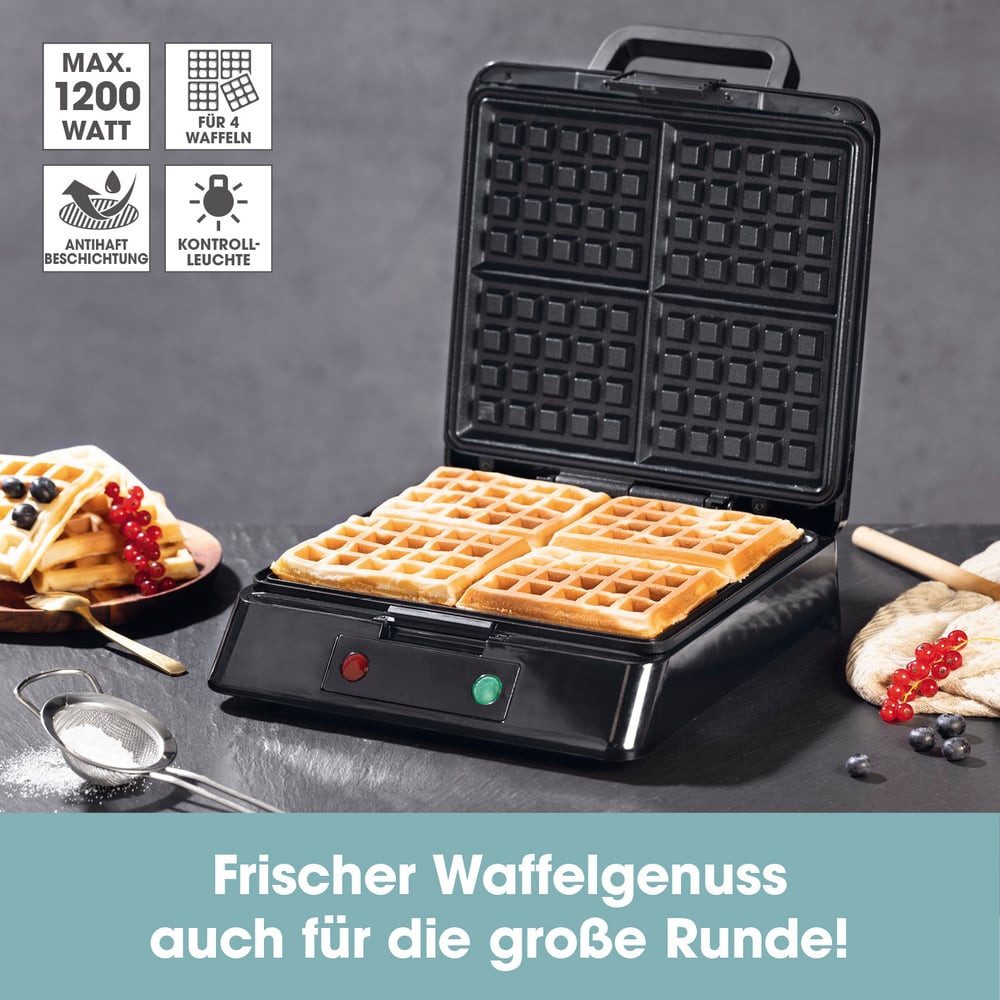 GOURMETmaxx Waffeleisen 4 Waffeln Antihaftbeschichtung, 1200 W, Belgische Waffel