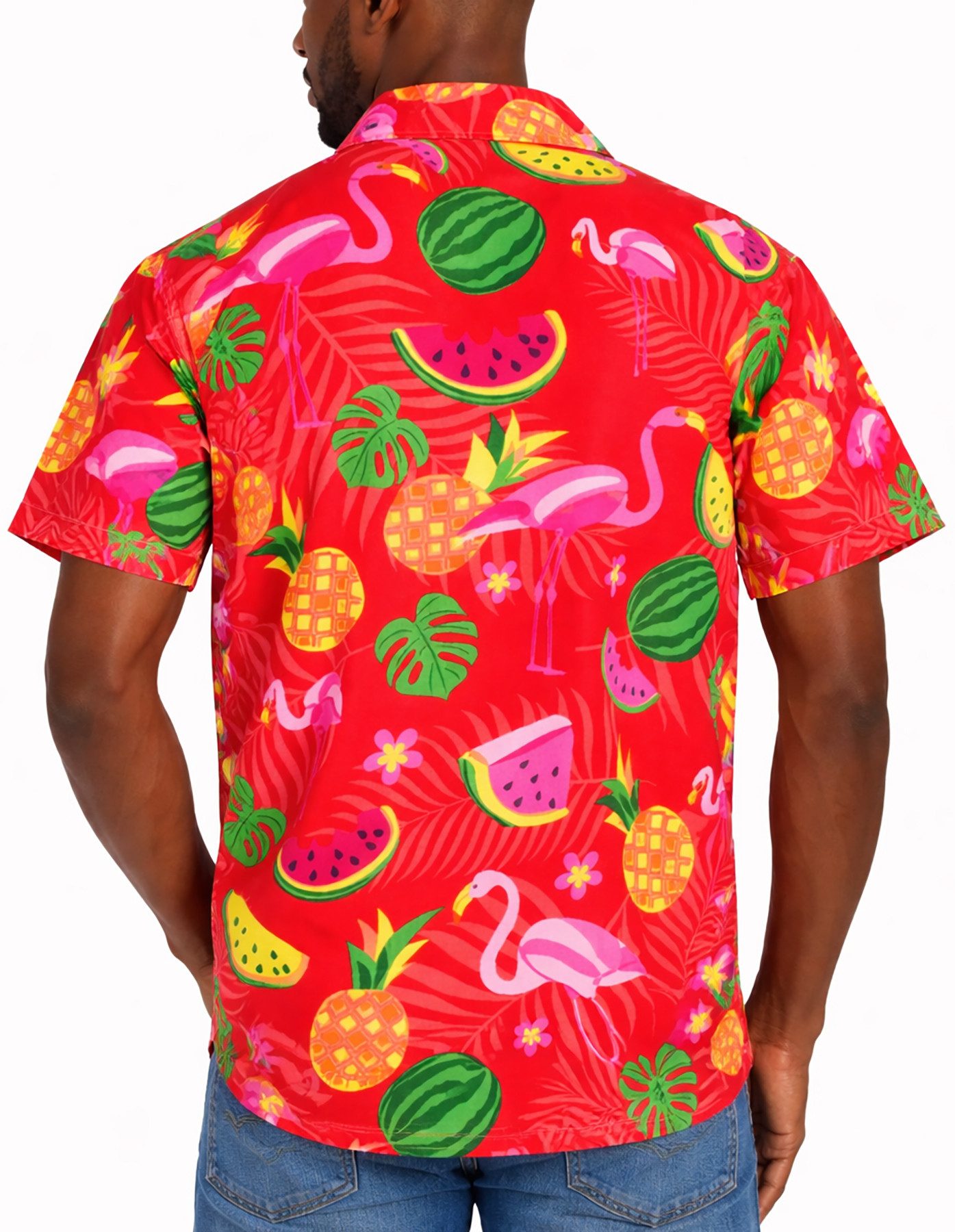 King Kameha Hawaiihemd "Flamingo Melone" Funky Hawaiihemd Herren Kurzarm Fronttasche Stylish – Bild 4 von 5