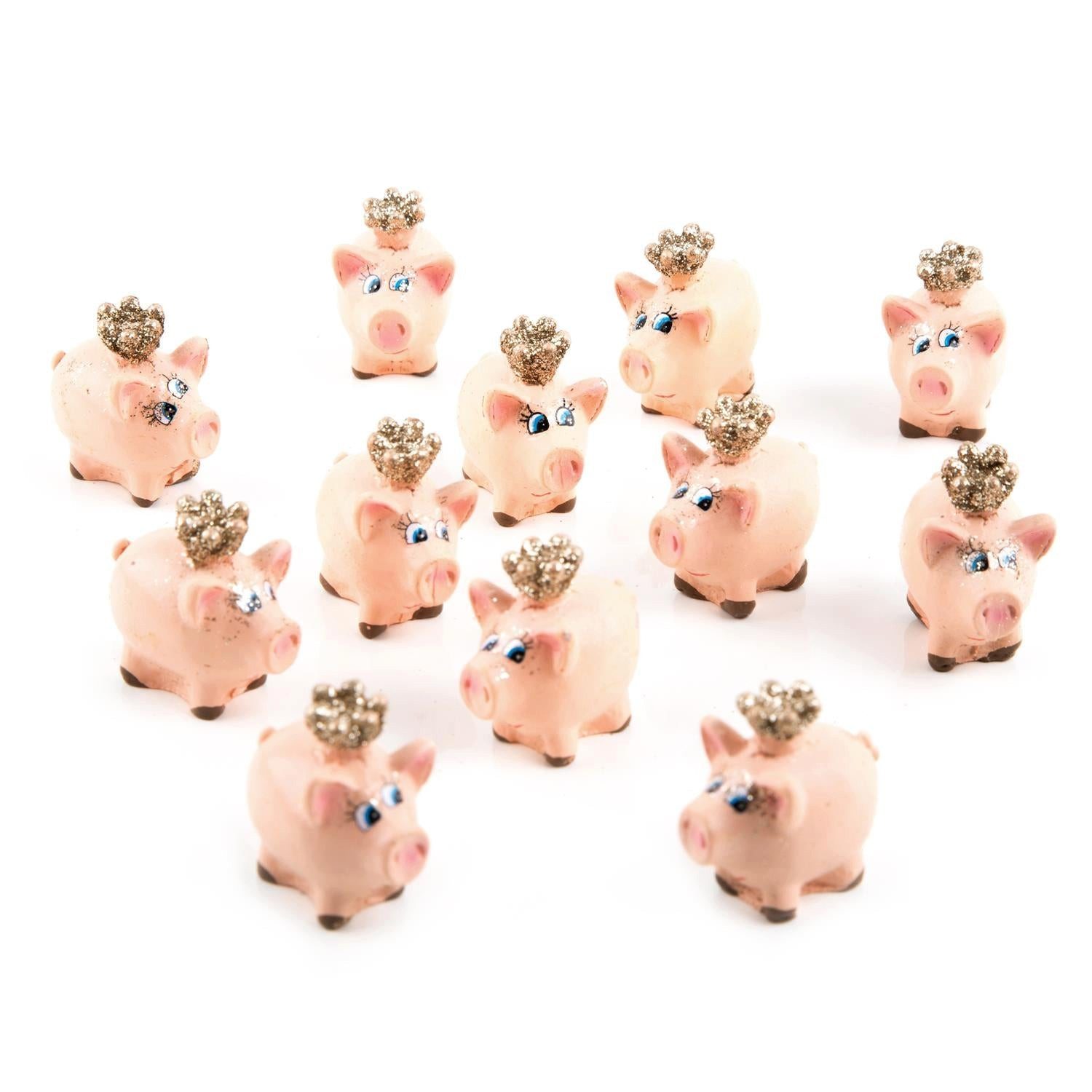 Logbuch-Verlag Dekofigur 12 Mini Glücksschweinchen 3,5 cm mit Goldener Krone - Glücksbringer