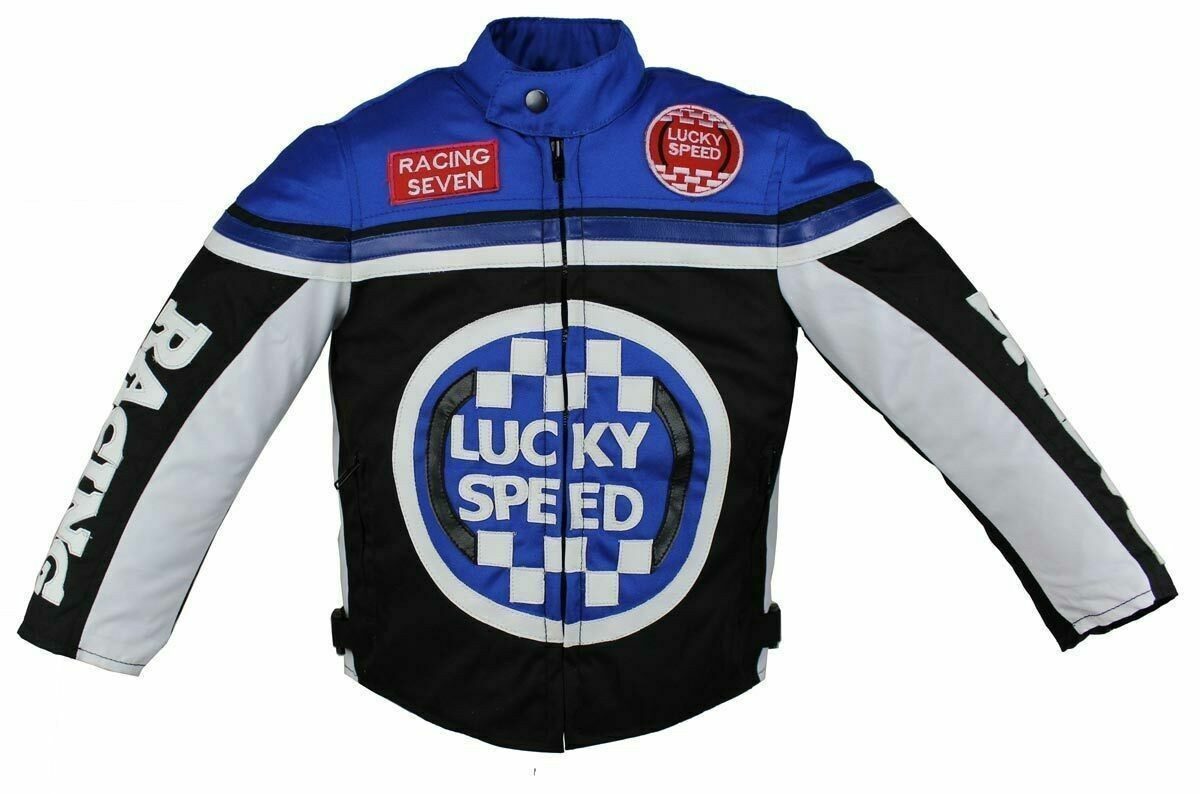 Alpha Speeds Bikerjacke - Kinder Lucky Speed Racing-/Freizeit – Kinderjacke in Blau Atmungsaktiv & Wasserabweisend & Ideales Geschenk für Ihr Kind