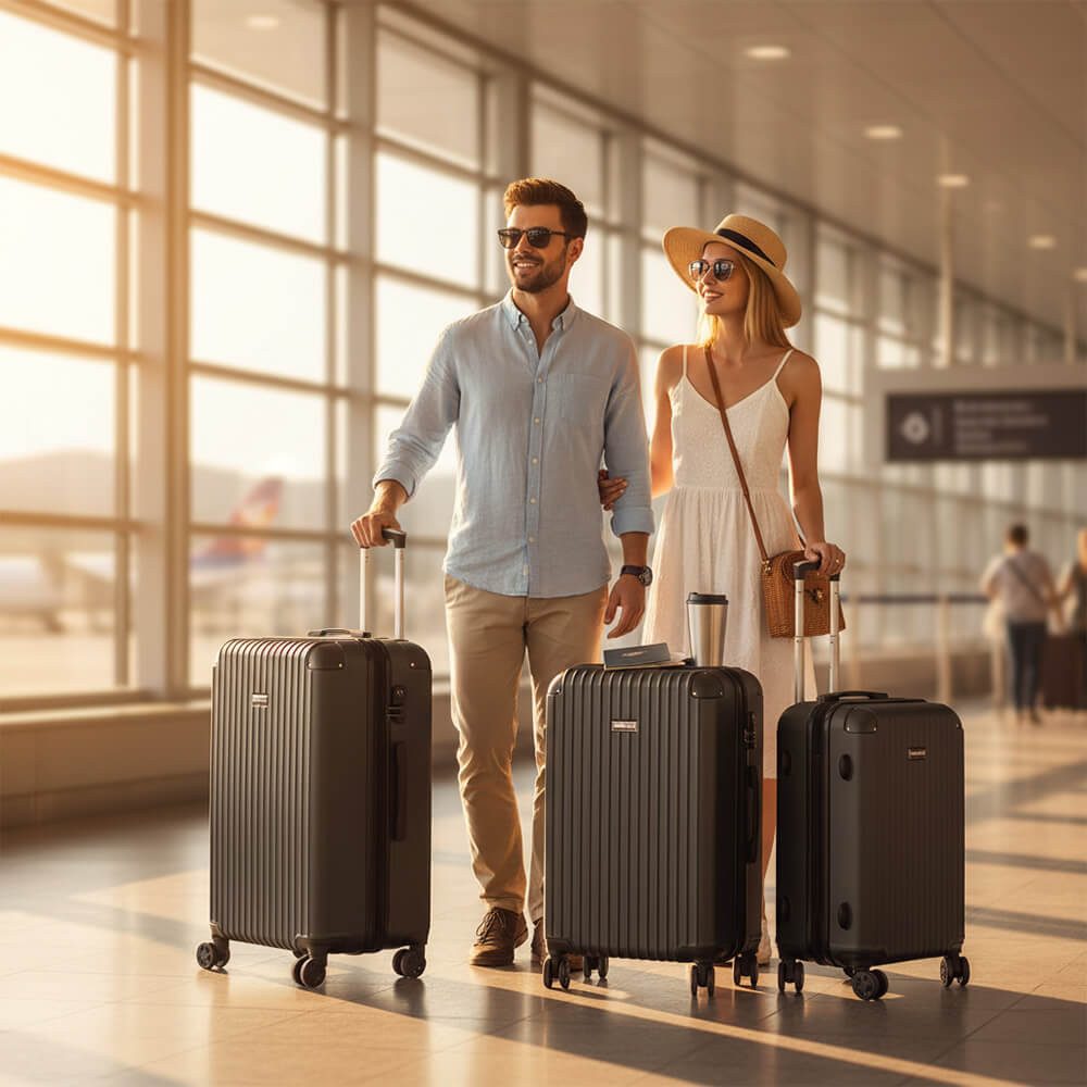 HOME DELUXE Kofferset VAYA, (3 tlg), 360° Drehrollen & Teleskopgriff, Reisekoffer, Hartschale, Rollkoffer