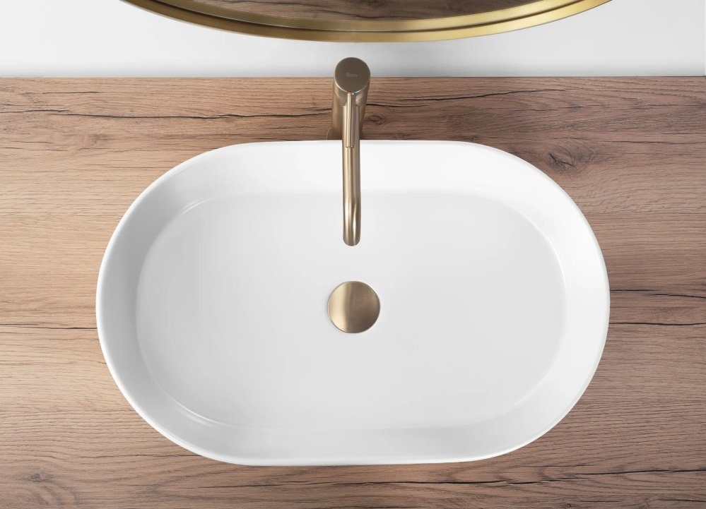 wohnwerk.idee Aufsatzwaschbecken Waschbecken Matt Weiß Beige 61x38,5cm Design