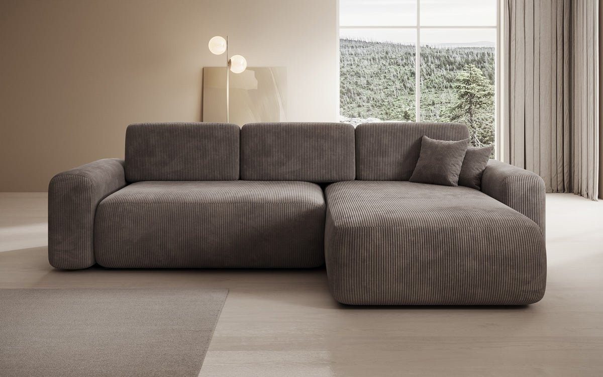 Luxusbetten24 Schlafsofa Designer Ecksofa Lola in Cord, mit Stauraum und Schlaffunktion