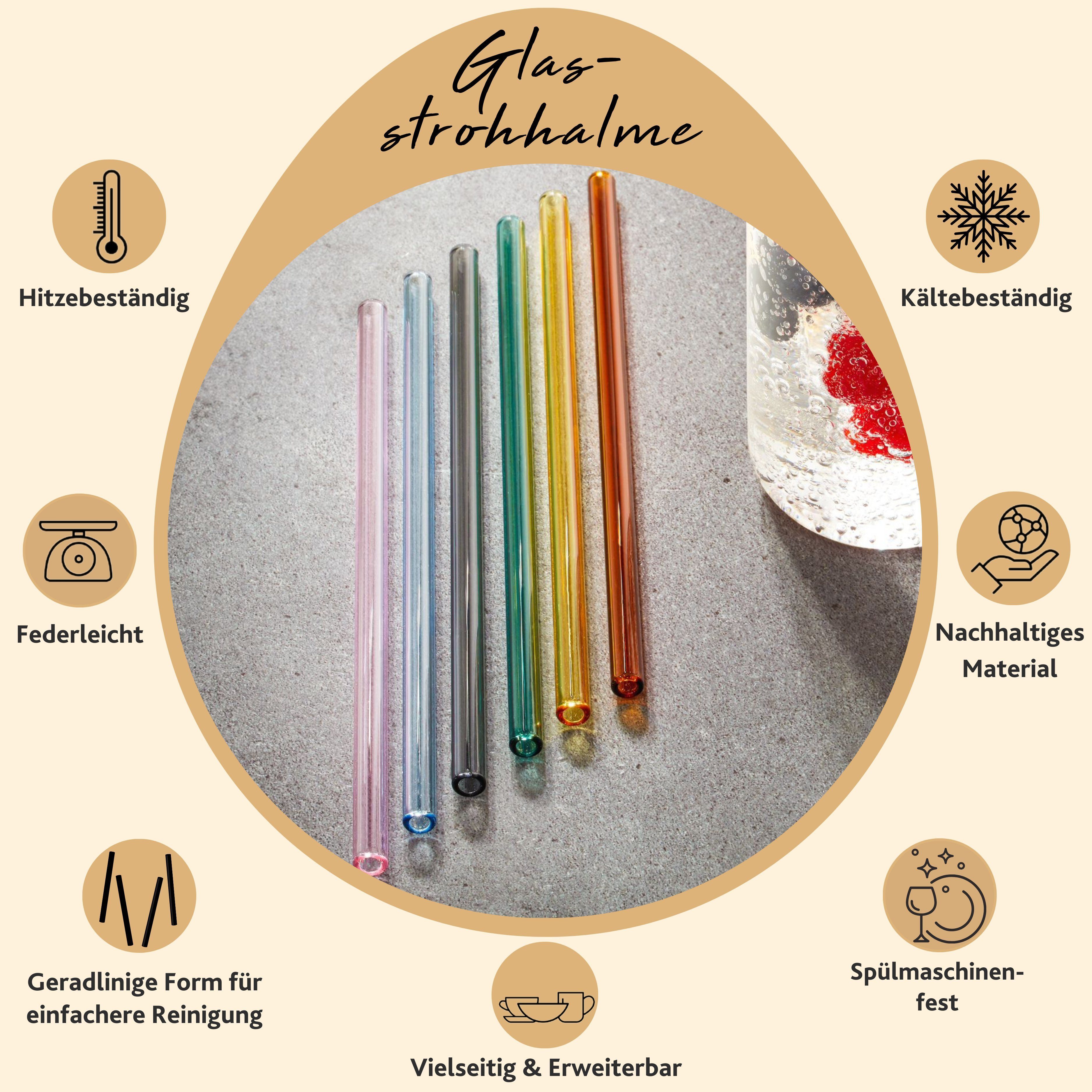 SÄNGER Trinkhalme wiederverwendbare Glasstrohhalme, (Set, 6-tlg., 6x Strohhalme), Bunt / Mehrfarbig