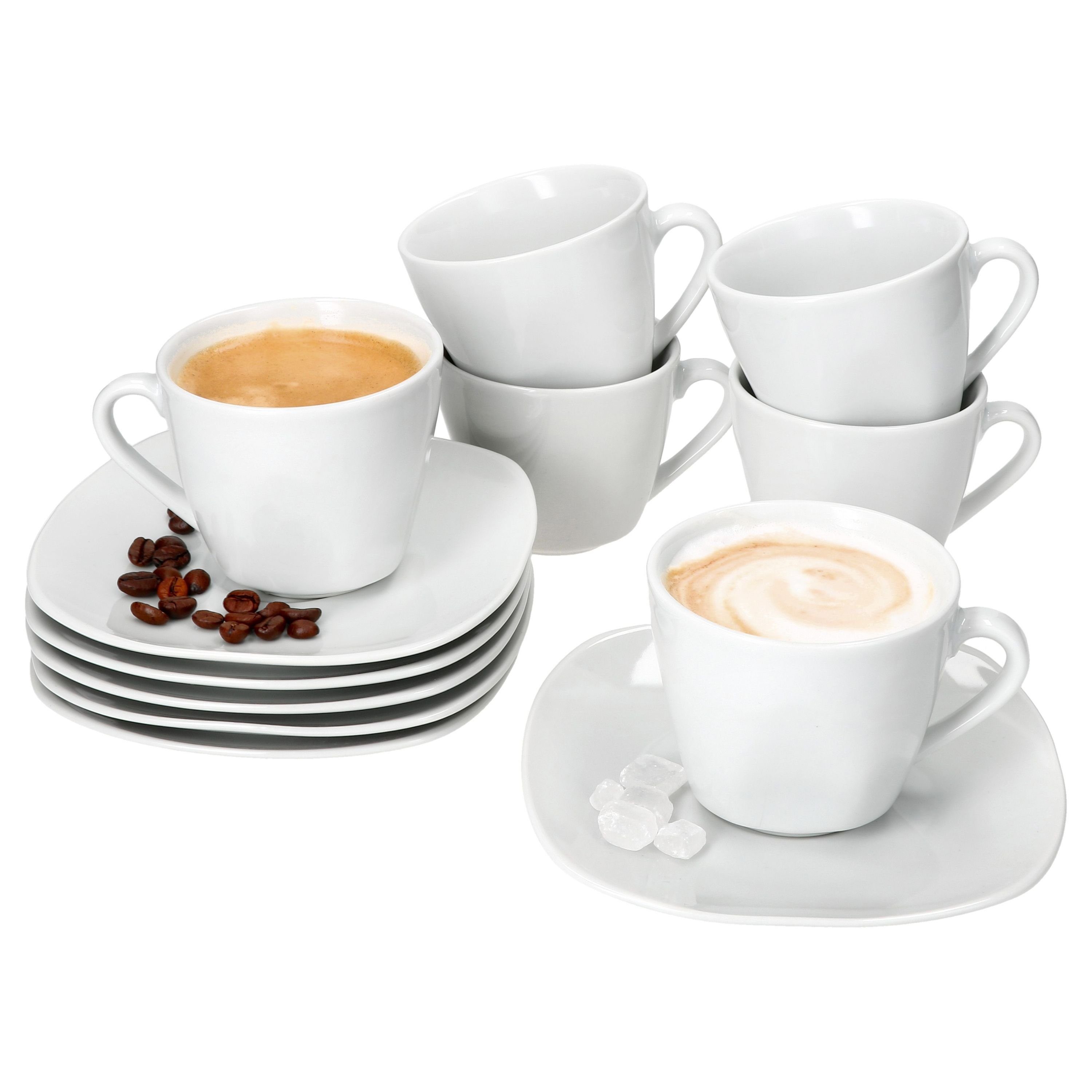 MamboCat Tasse 6er Set Lotta Kaffeetassen mit Untertassen 6 Personen weiß Porzellan, Porzellan