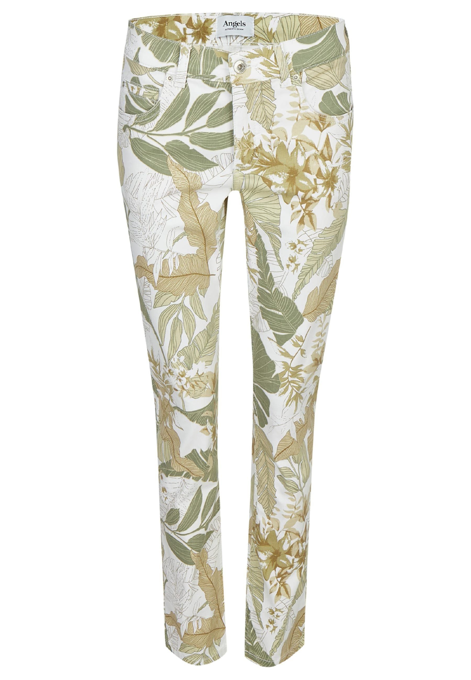 ANGELS 5-Pocket-Hose mit mit Palmen-Print Label-Applikationen Cici Hose