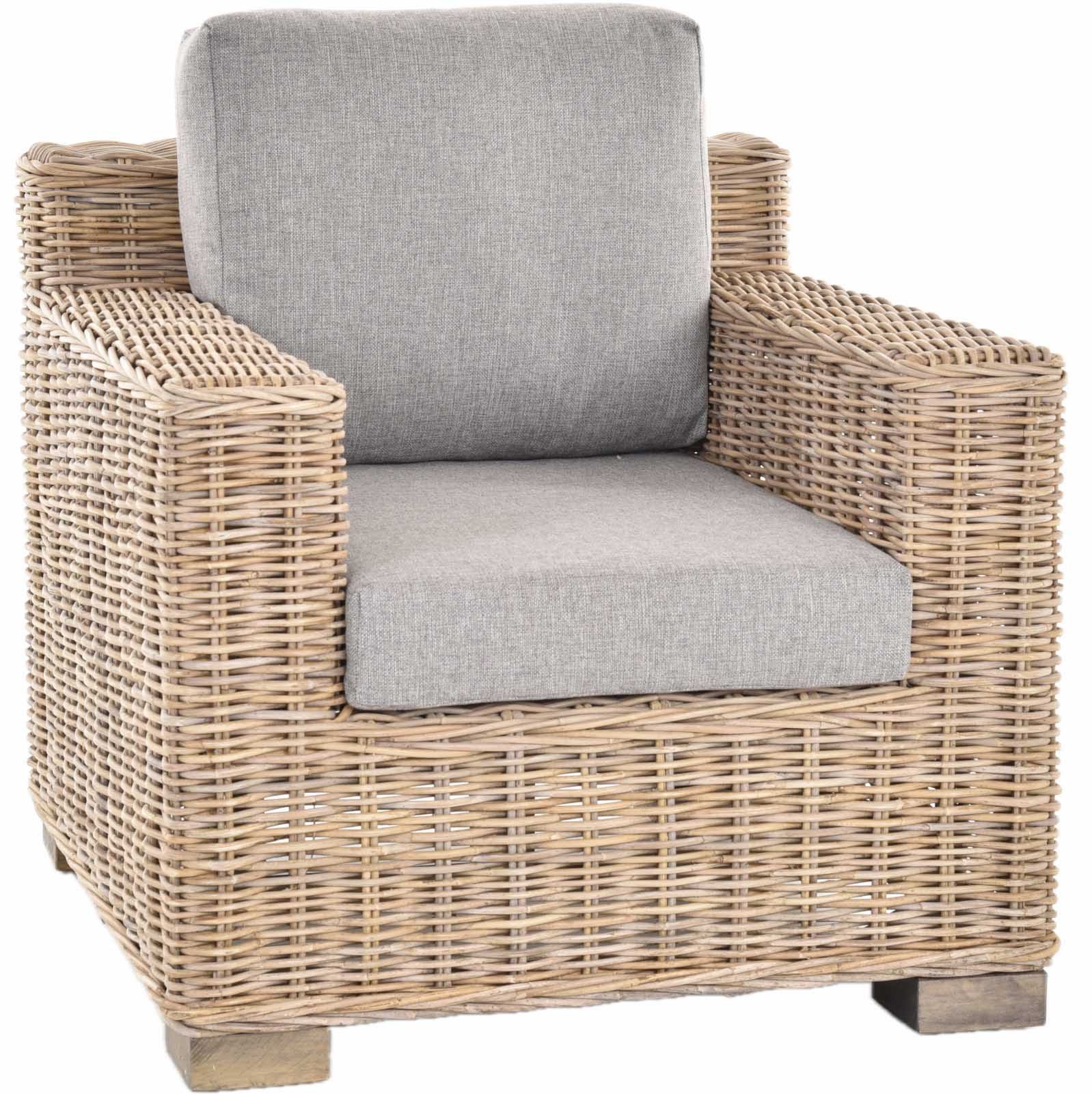 Krines Home Relaxsessel Moderner Wohnzimmer Rattan-Sessel kubisch Sessel Natur inkl. Polster, Naturmaterial unbehandelt, Breite Armlehnen