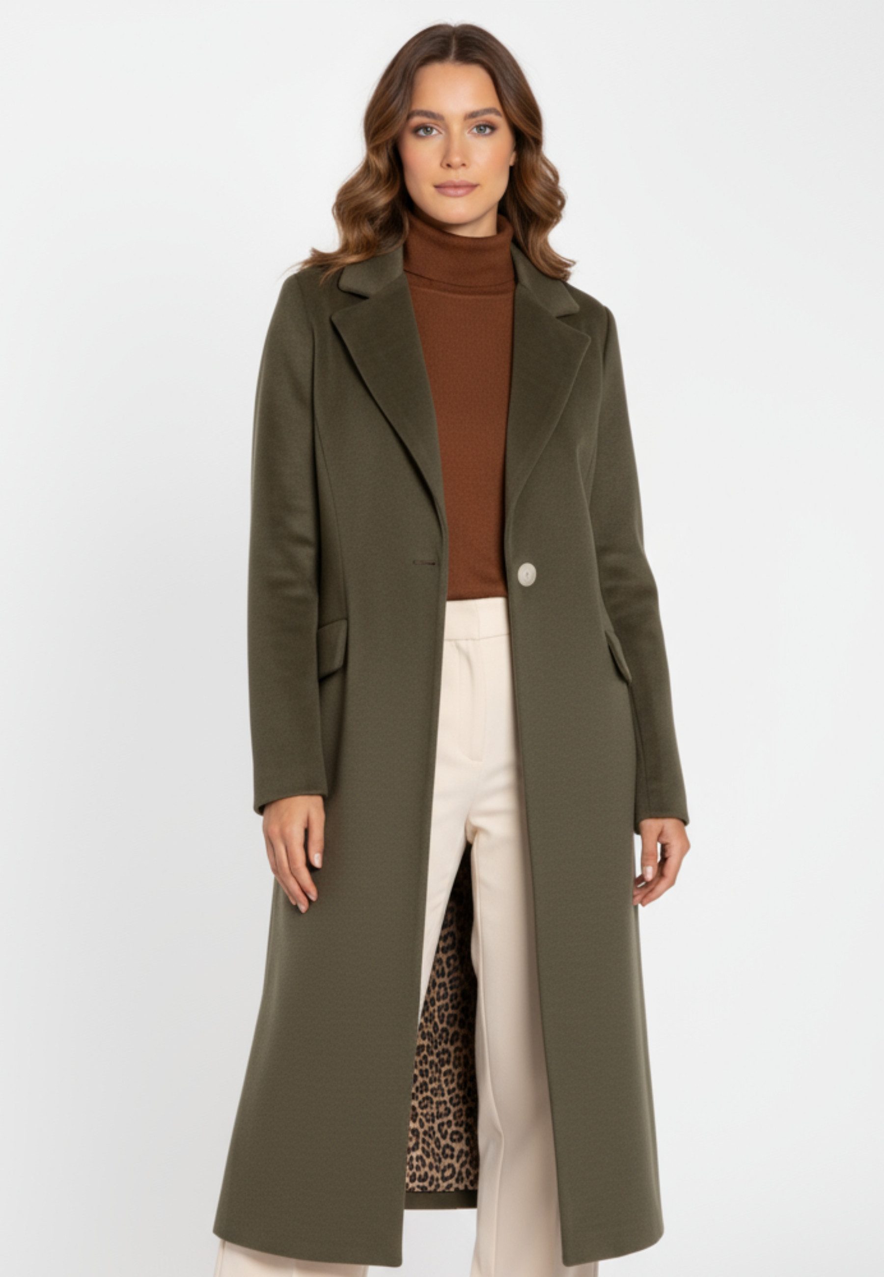 RICANO Langmantel Grazia Damenmantel mit seitlichem Schlitz und zwei Pattentaschen