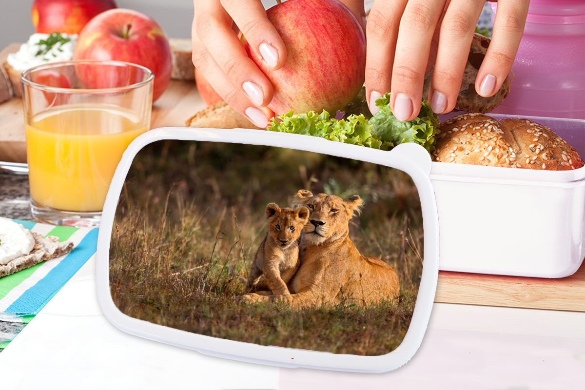 Kunststoff, und für Wildtiere weiß (2-tlg), Brotbox Mädchen - für MuchoWow Kinder Lunchbox Erwachsene, Porträt, Brotdose, Jungs - Licht und