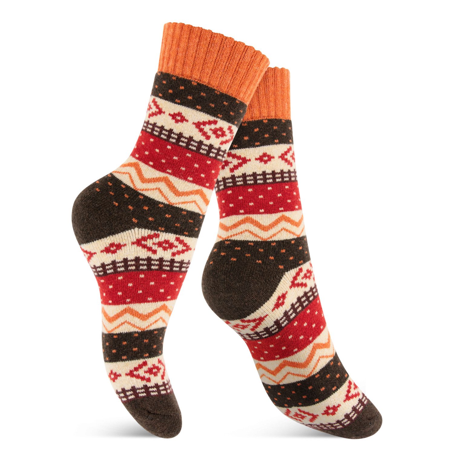 Footstar Thermosocken 2 Paar Warme Hygge Winter Wollsocken im Vintage-Design