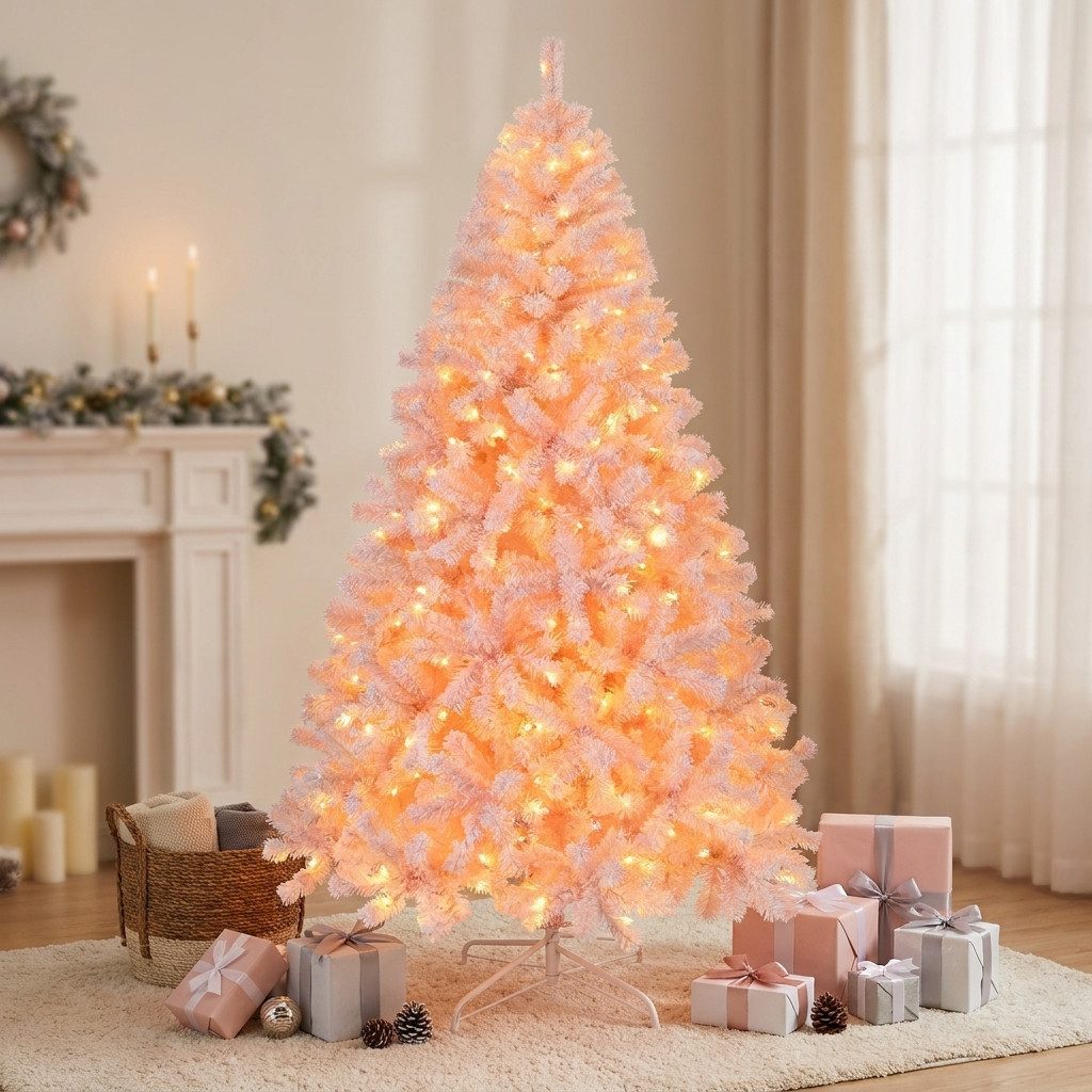 LEADZM Künstlicher Weihnachtsbaum 180 cm mit 100 LEDs, warmweiß, 750 Spitzen, 2 Modi, PVC, inkl. Ständer, Christbaum für Weihnachten