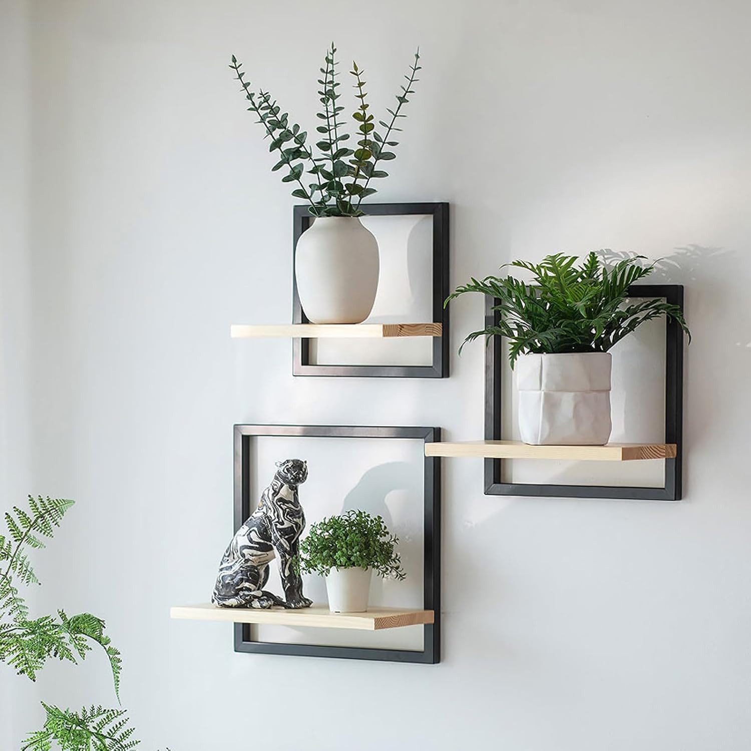 Holz Lichter Wandregal 3‑tlg. Floating Wandregal – Holz & Metall, modern ge günstig online kaufen