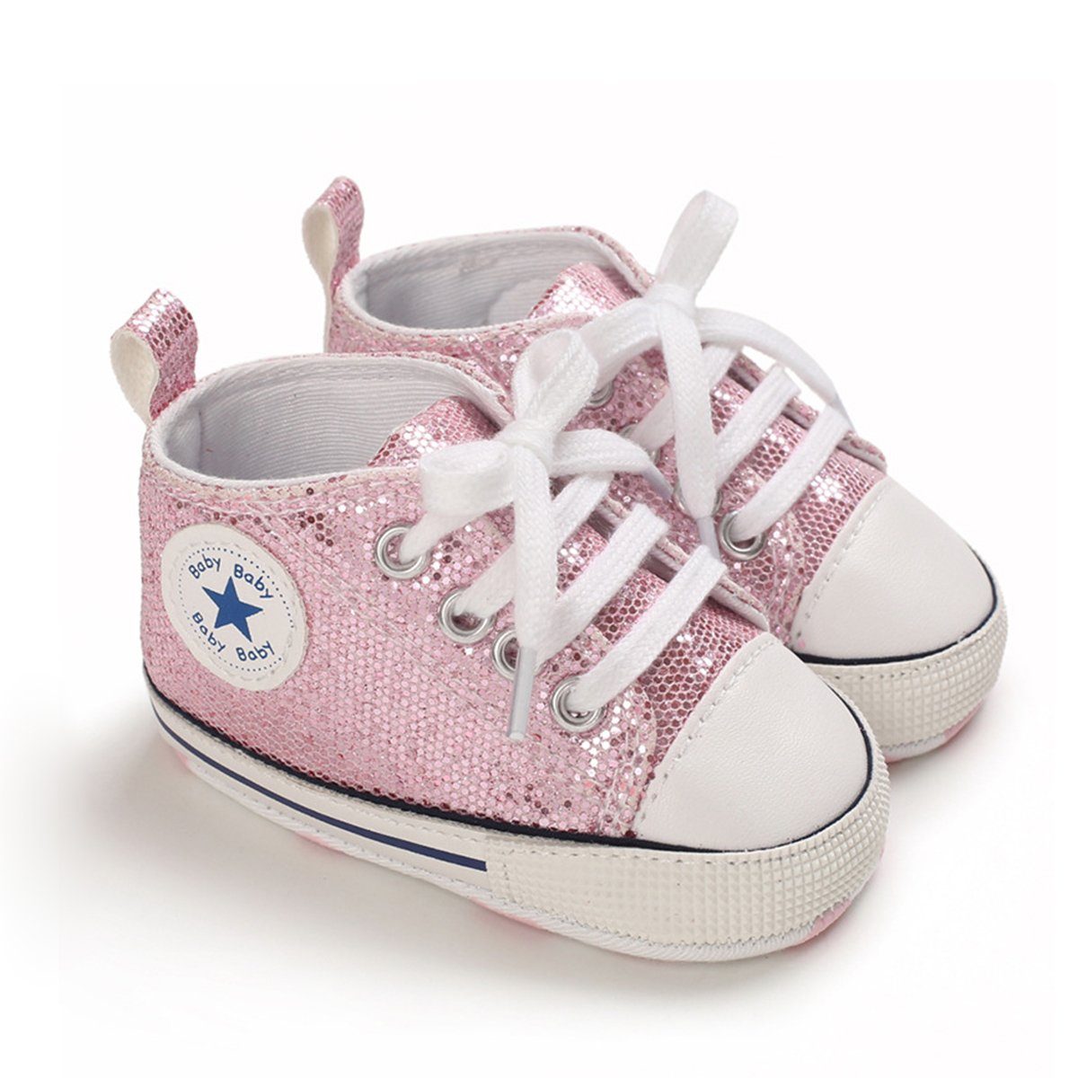 Baby DEBAIJIA Babystiefel Lauflernschuhe Schuhe DEBAIJIA Glitter-Pink Leinen Sohle 0-6M Weiche Leichtes