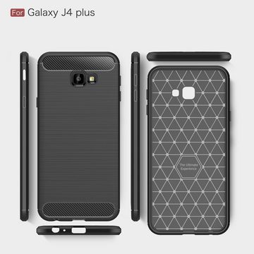 CoverKingz Handyhülle Hülle für Samsung Galaxy J4+ Handyhülle Soft Case Schutzhülle Cover, Carbon Look